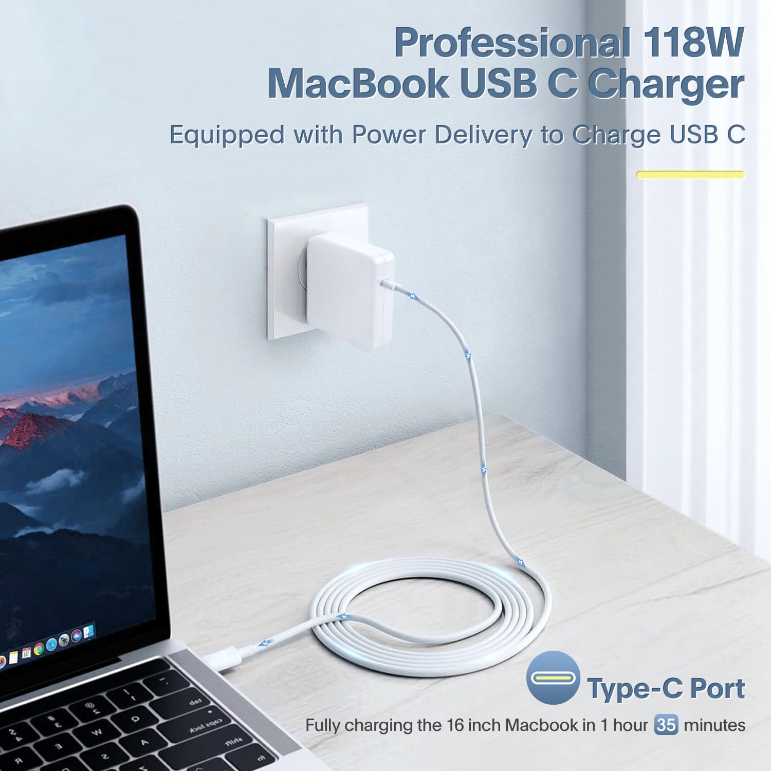 Mac Book Pro Charger   118W Power Adapter Compatible With Usb C Port Macbook Pro & Macbook Air 13, 14, 15, 16 Inch, New Ipad Pro