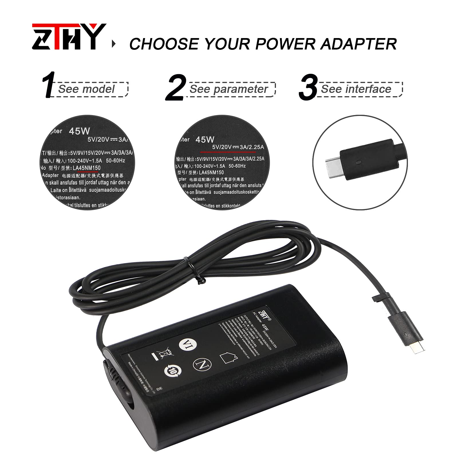 New 45W Usb C Type C Ac Adapter Laptop Charger Replacement For Dell Xps 12 13 9360 9365 9370 9300 9380 9310 2 In 1 Latitude 7200 7210 7370 5175 5285 5290 Chromebook 3100 3400 2In1 La45Nm150 Power