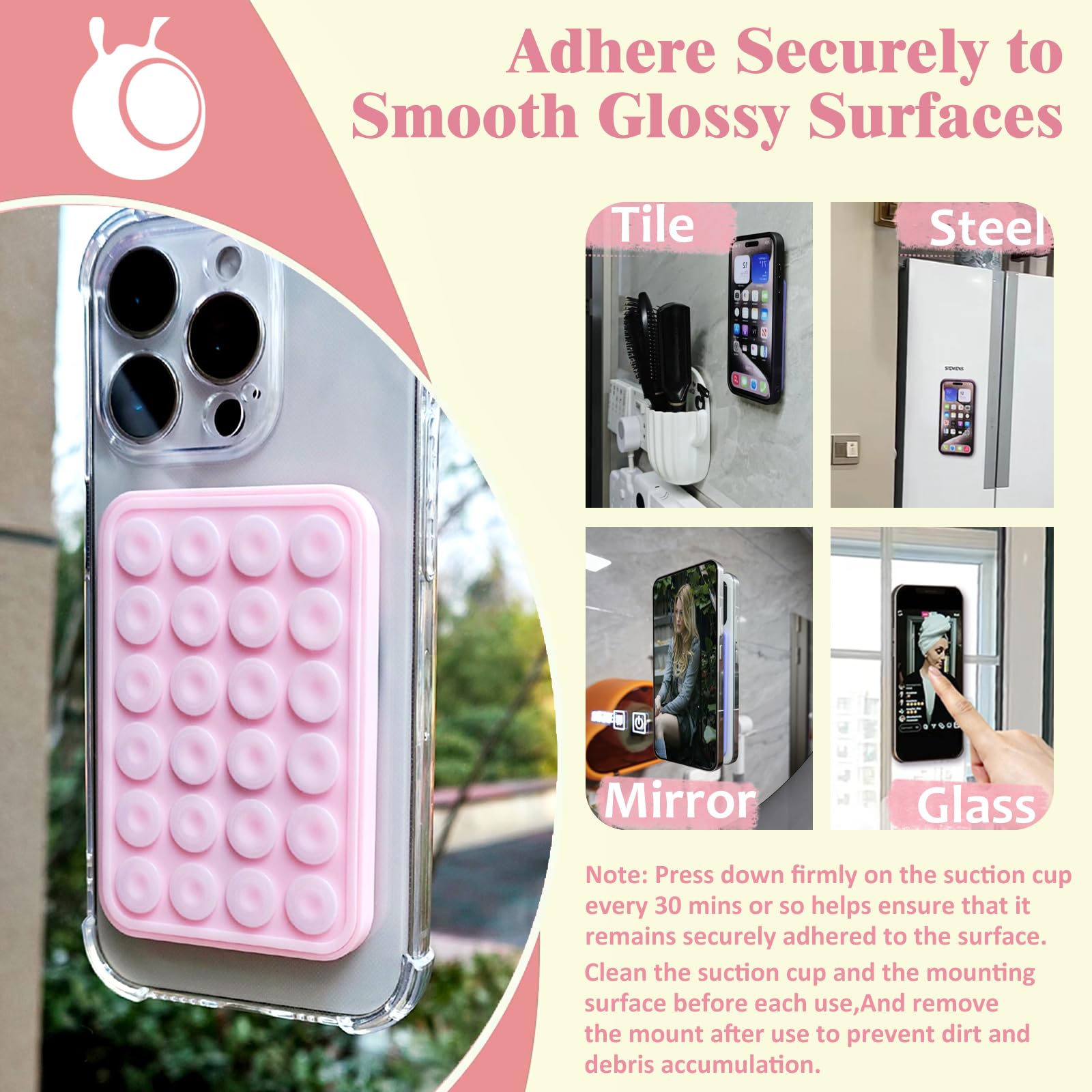 Anteel Magnetic Suction Phone Mount For Magsafe Case, Silicone Grip Secure Mirror Shower Phone Holder For Iphone 12/13/14/15/16,