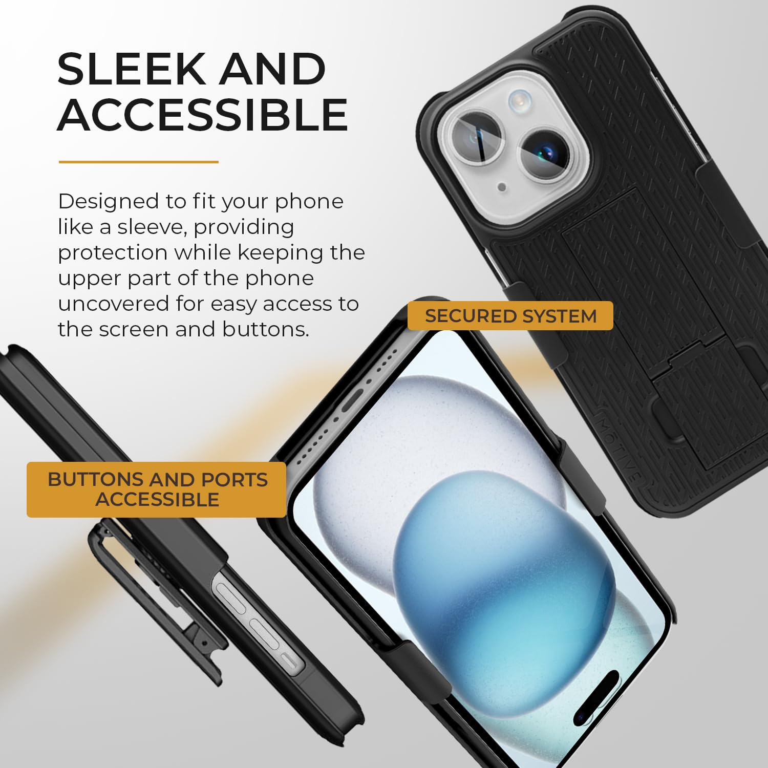 Motive For Iphone 15 Case With Belt Clip, Shell Holster Combo For Apple Iphone 15 Holster, Slim Rugged Case, Drop Shockproof Pro