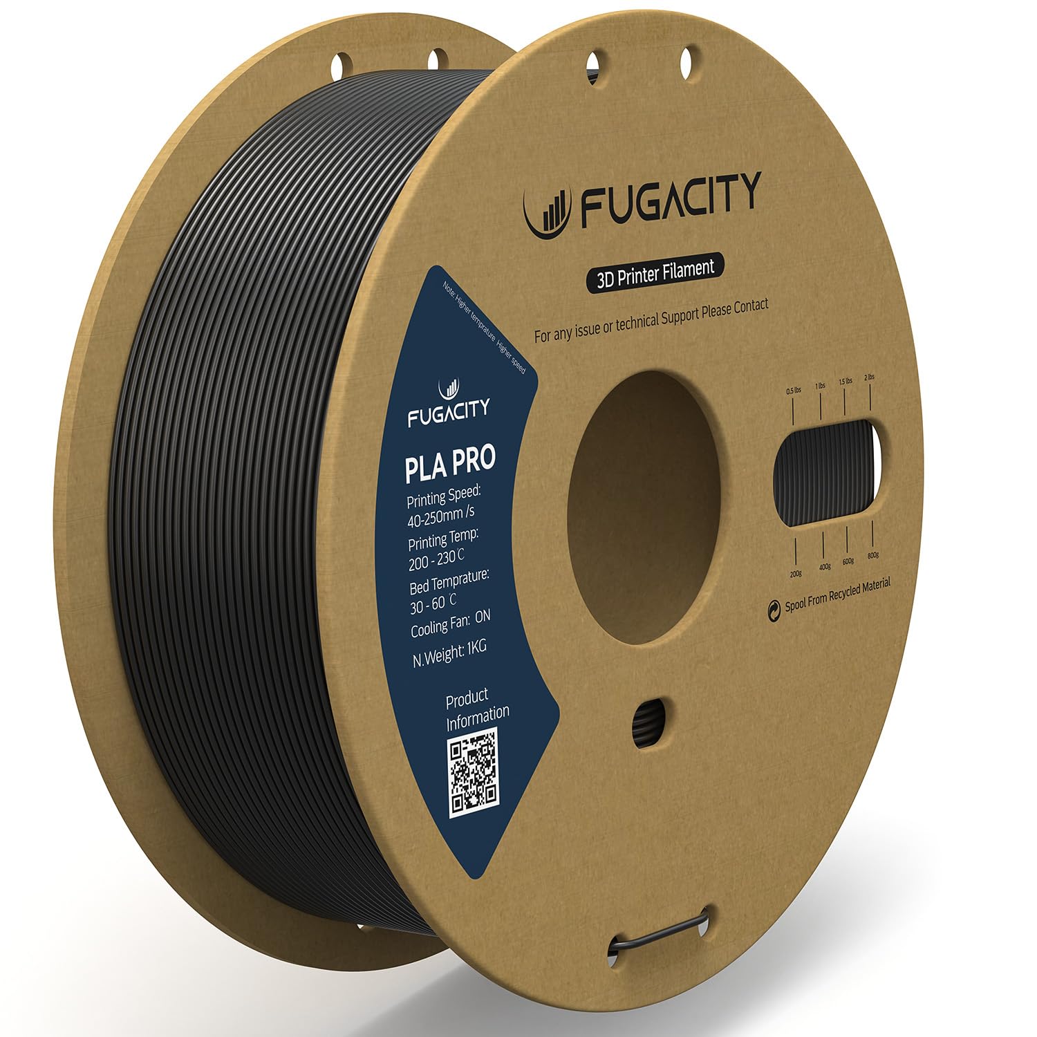Fugacity PLA Filament 1.75mm, 3D Printer Filament 1KG Spool (N.W 2.2lbs), Dimensional Accuracy +/- 0.02mm, Enhanced Printing Eff
