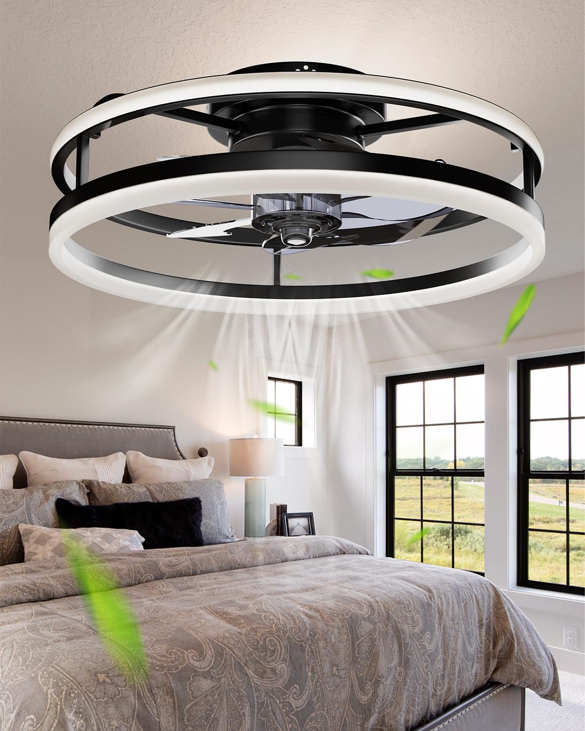 Modern Ceiling Fans With Lights And Remote, 19.7'' Fandelier Low Profile Ceiling Fans With Remote App, Flush Mount Ceiling Fan W