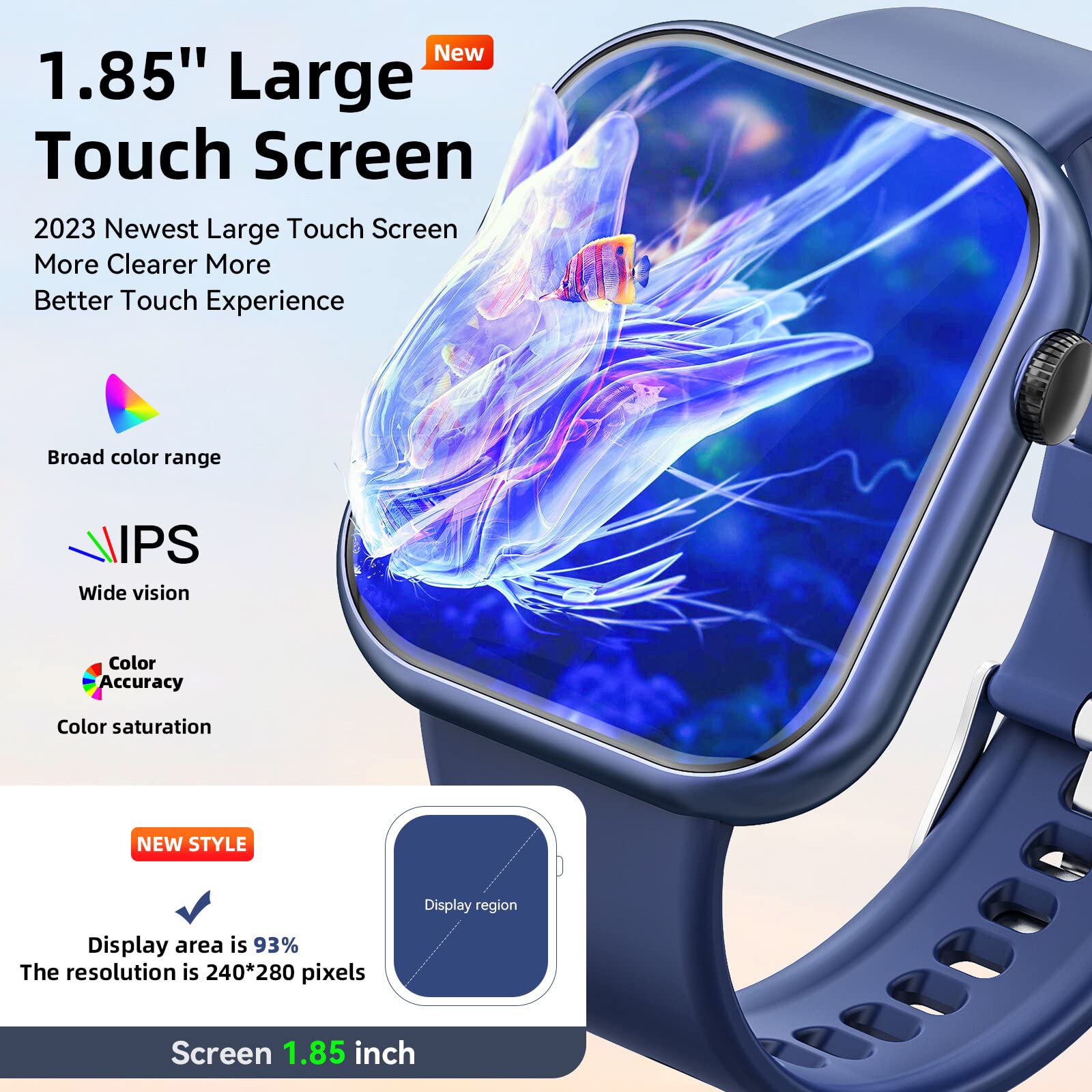 Hwagol Smart Watch (Answer/Make Call), 2024 Newest 1.85 Inch Fitness Tracker, Heart Rate/Sleep Monitor/Pedometer/Calories, Multi