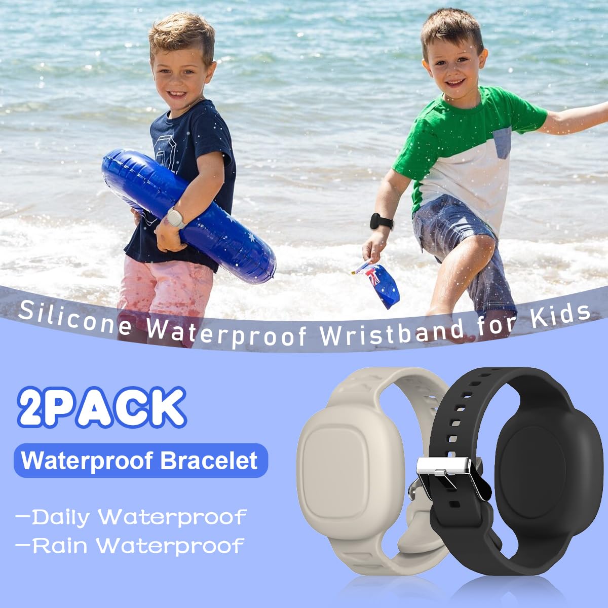 [2 Pack] Silicone Case For Tile Mate Waterproof, Kids Wristband Tile Mate Holder Case Cover Compatible With Tile Mate (2022), Adjustable Hidden Tile Mate Bracelet For Kids/Teen/Elderly (Black+Oatmeal)