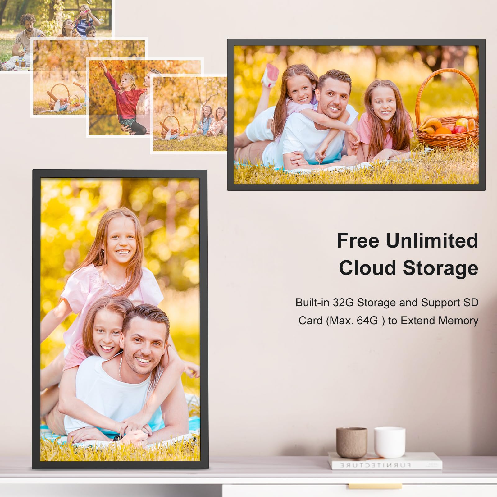 Large Digital Picture Frame 21.5'' Smart Photo Frame   Dual Wifi Picture Frame Load From Phone, 1920X1080 Fhd Ips, 32Gb, Screen