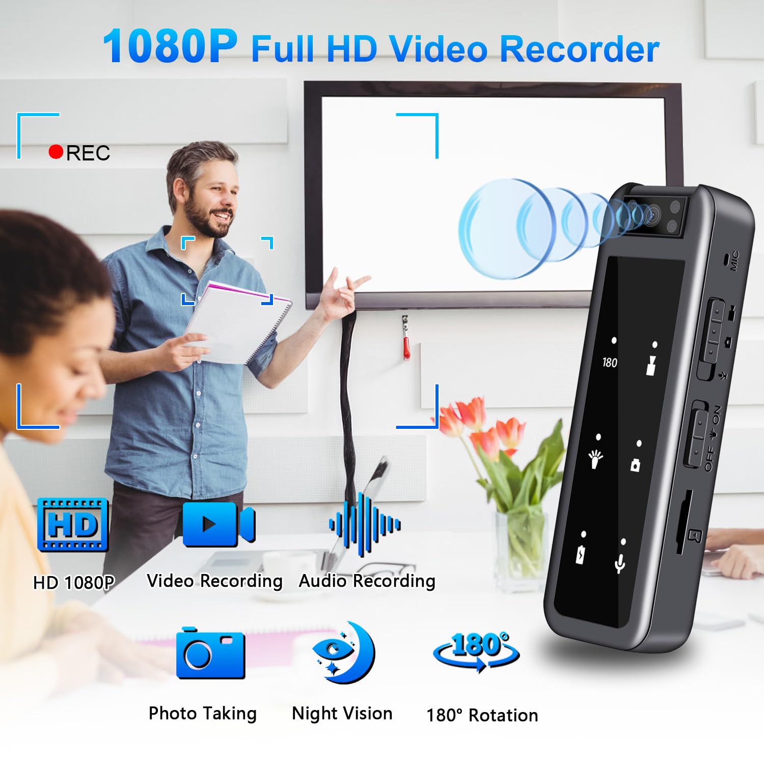 Amyway 128Gb Mini Body Camera,1080P Wearable Patrol Video Recording Camcorder With Ir Night Vision, 5-Hour Battery & 180 Rotatin