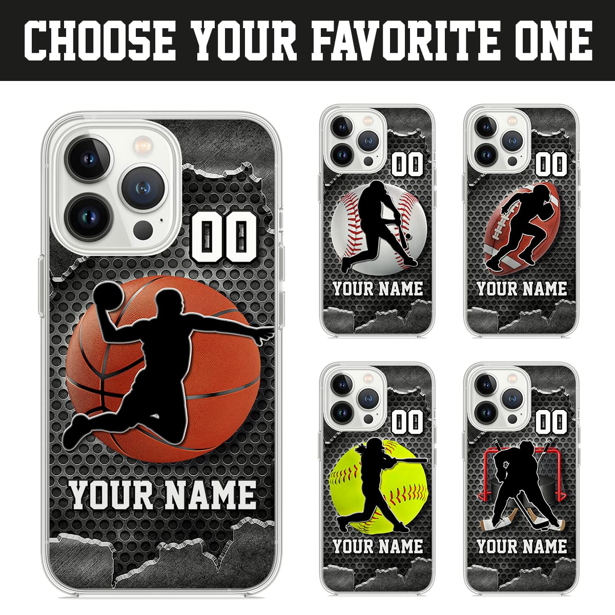 Somlatic Personalized Softball Phone Case Custom Name & Number Ball Phones Cases Gifts For Basketball Lovers Players Coach Fan C