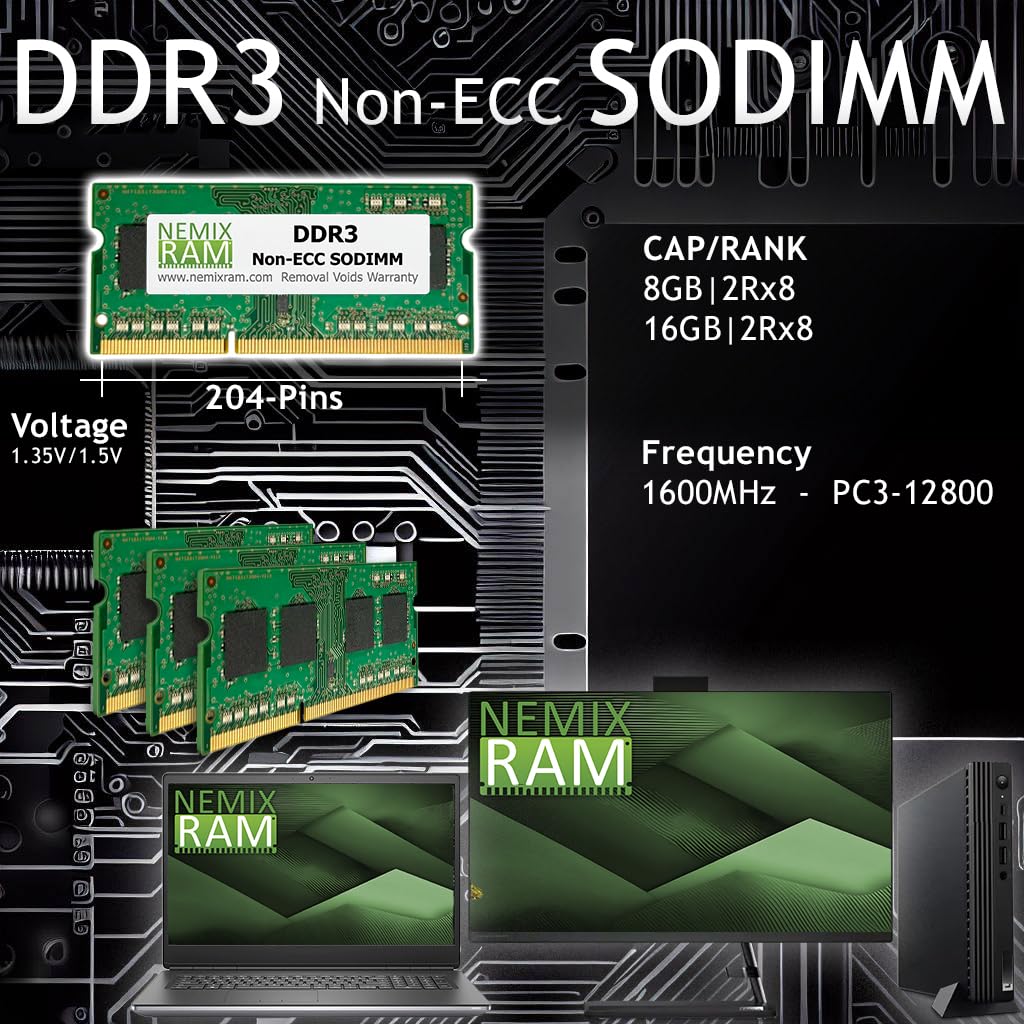 Nemix Ram 16Gb (2X8Gb) Ddr3 1066Mhz Pc3 8500 2Rx8 1.5V 204 Pin Non Ecc Sodimm Kit Compatible With Apple Macbook Pro Laptop Imac Memory
