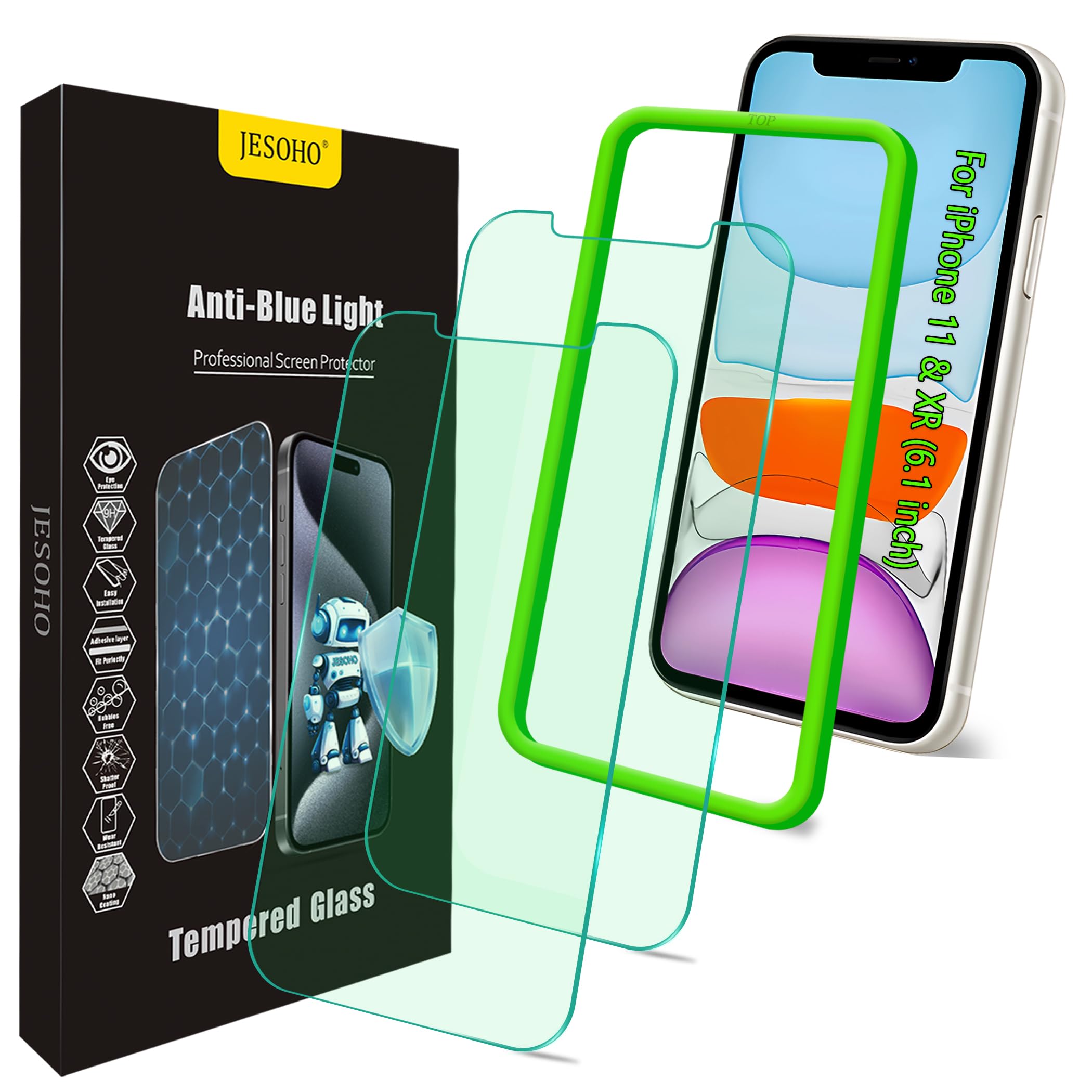 JESOHO Screen Protector for iPhone 15 Pro Max [6.7 Inch],2 pcs Colorless Anti-Blue Light Tempered Glass Films, HD Clear, 9H Hard