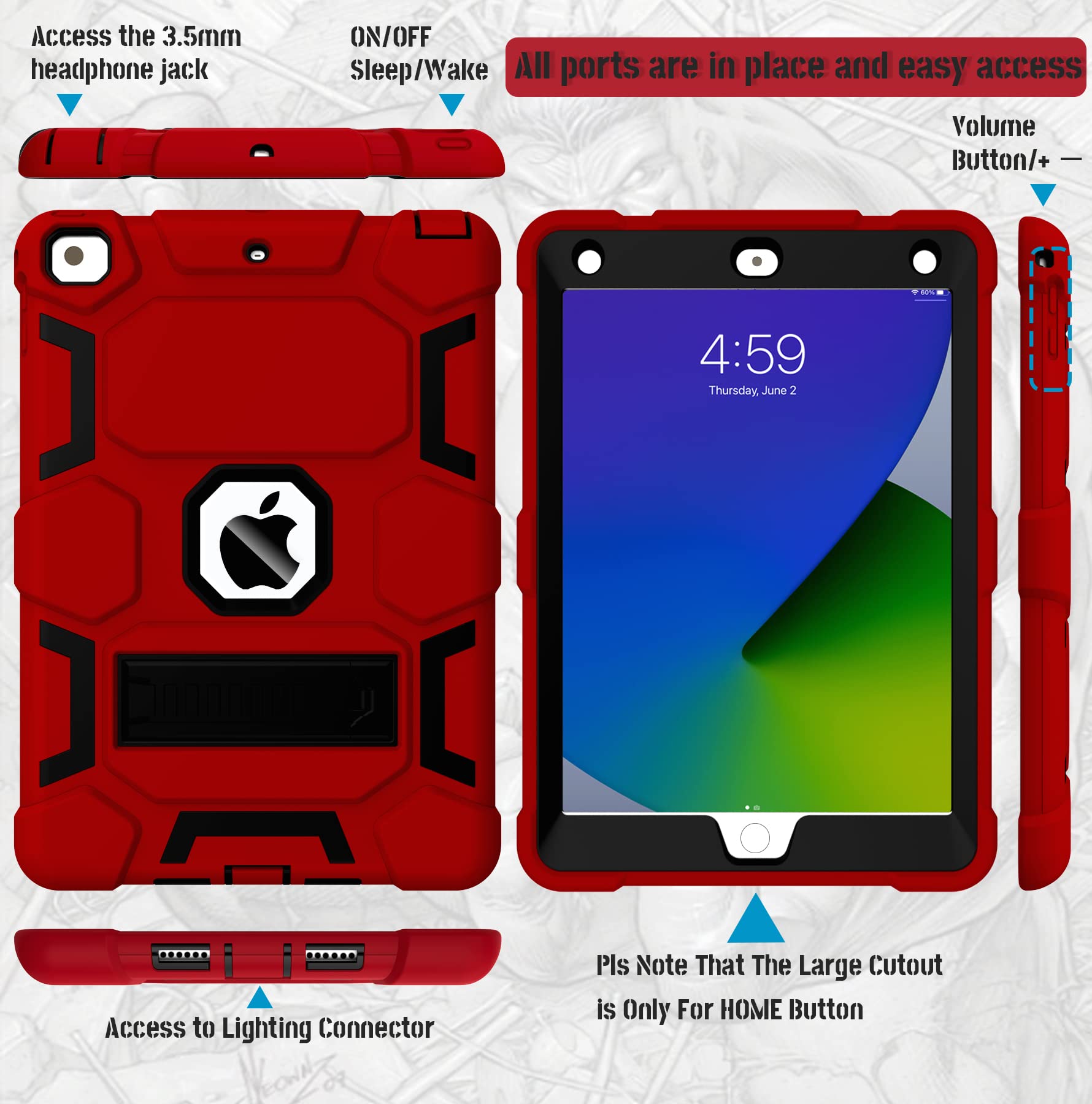 Ccmao Ipad 6Th Generation Cases, Ipad 5Th Generation Case, Ipad 9.7 Case, Ipad Air 2 Case, Hybrid Shockproof Rugged Drop Protect