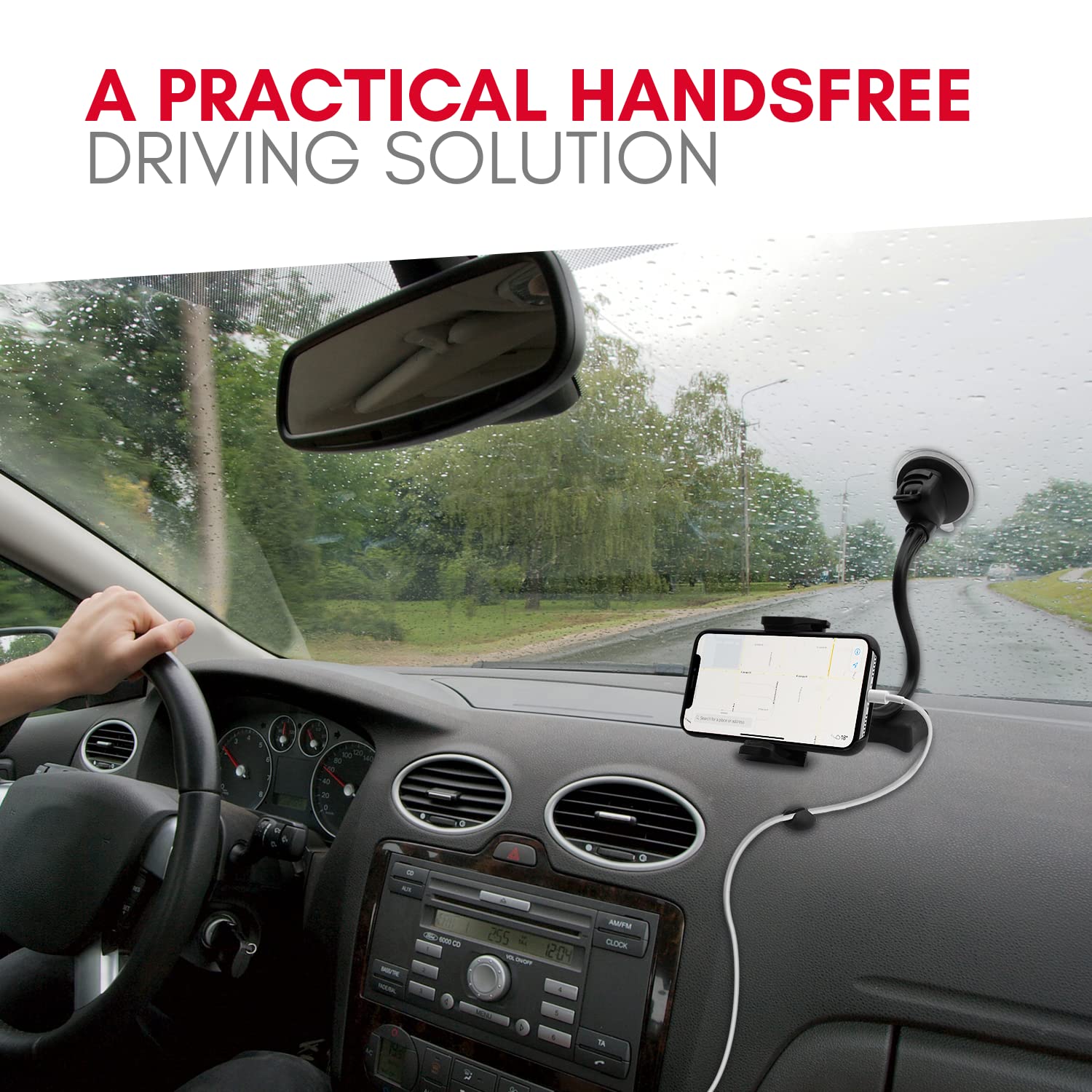 Macally Windshield Phone Mount For Car, Super Strong Suction Cup Phone Holder For Truck   Universal Gooseneck Window Phone Mount