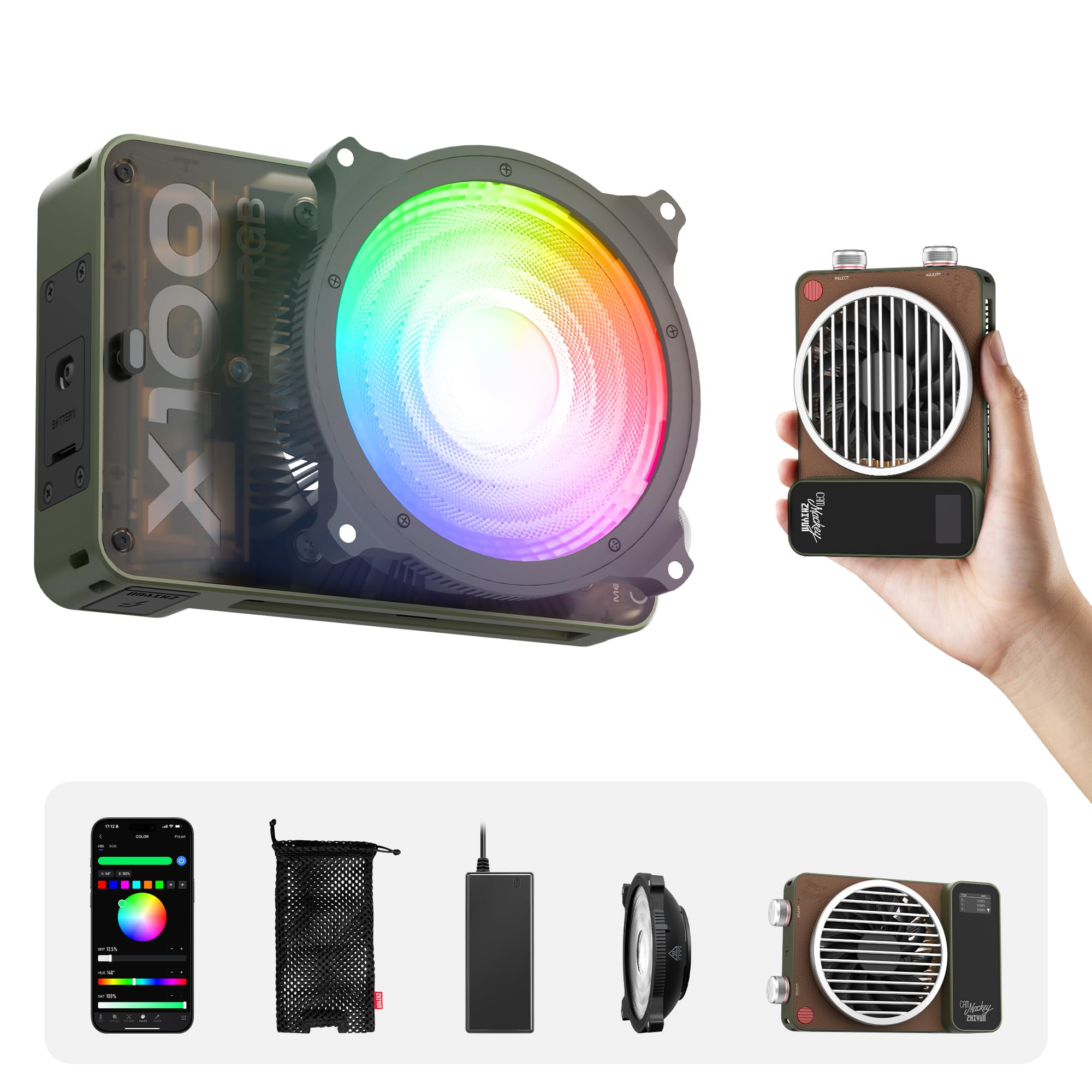 ZHIYUN MOLUS X100 RGB Standard 100W Video Light [Official] V2 Upgraded Version Professional Photography Light Portable Continuou