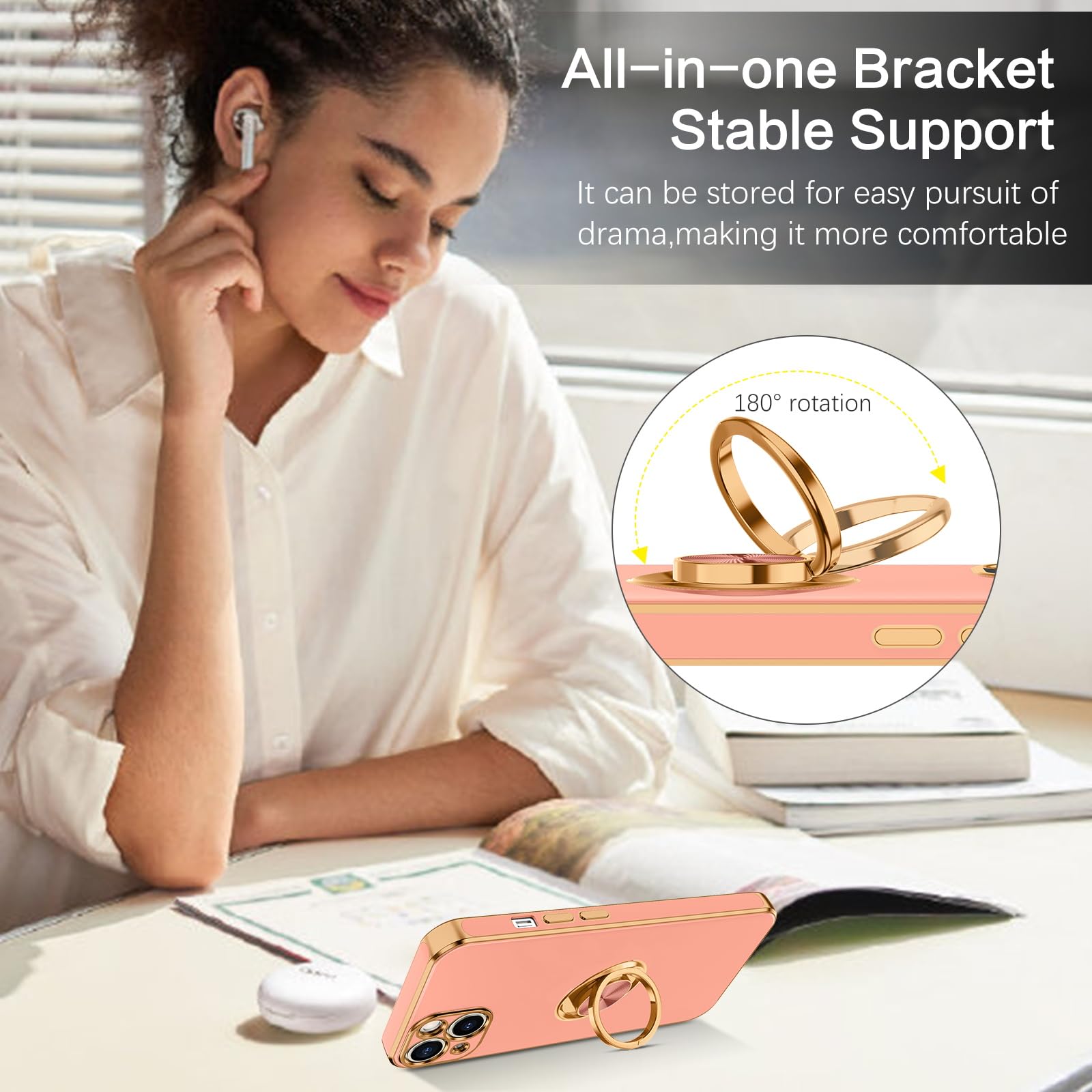 Bentoben For Iphone 13 Case, Phone Case Iphone 13, Slim Fit 360 Ring Holder Shockproof Kickstand Magnetic Car Mount Supported Pr