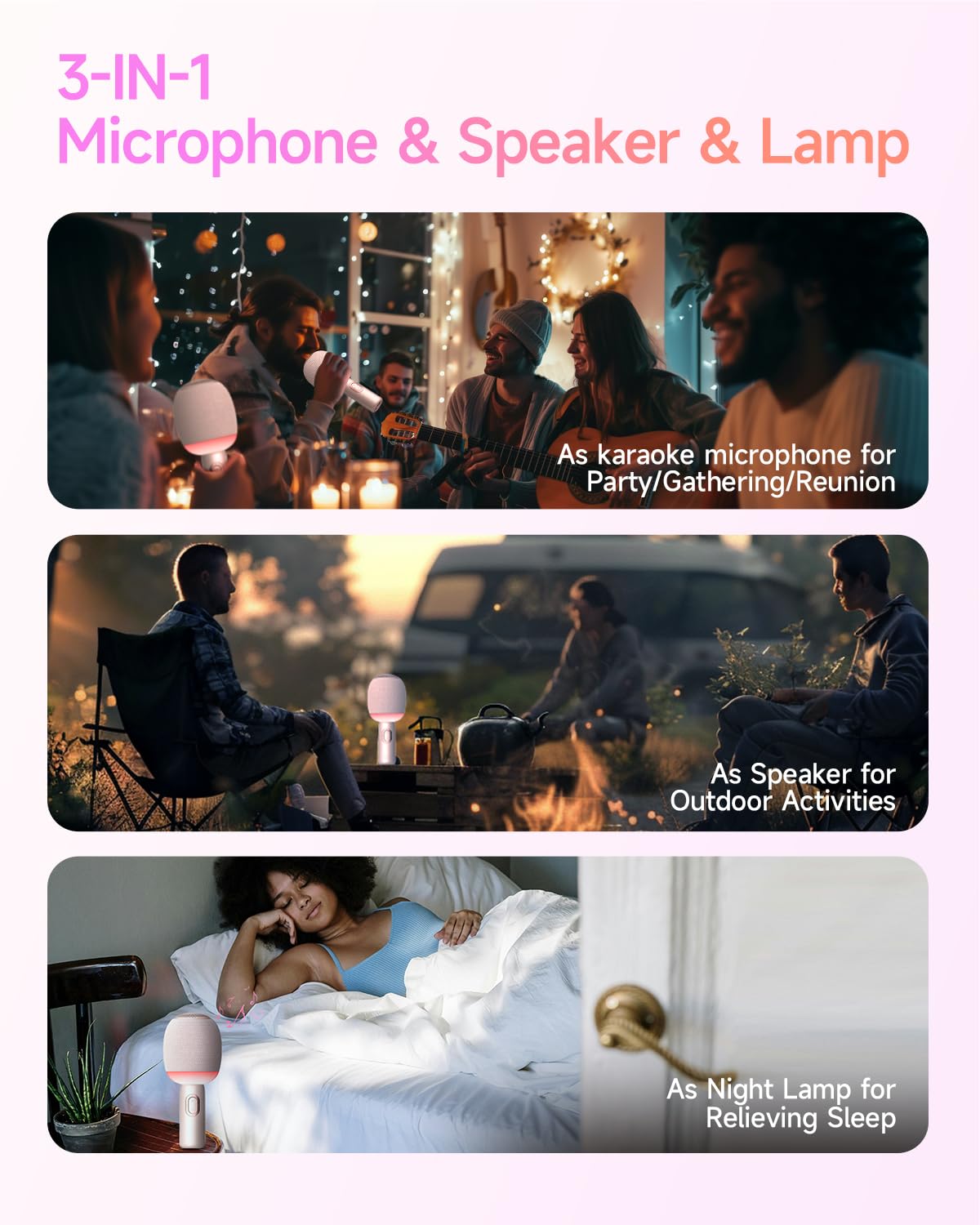 Wireless Bluetooth Karaoke Microphone, 5 In 1 Portable Handheld Mic Speaker With Dynamic Lights, Karaoke Microfono For Car Trave