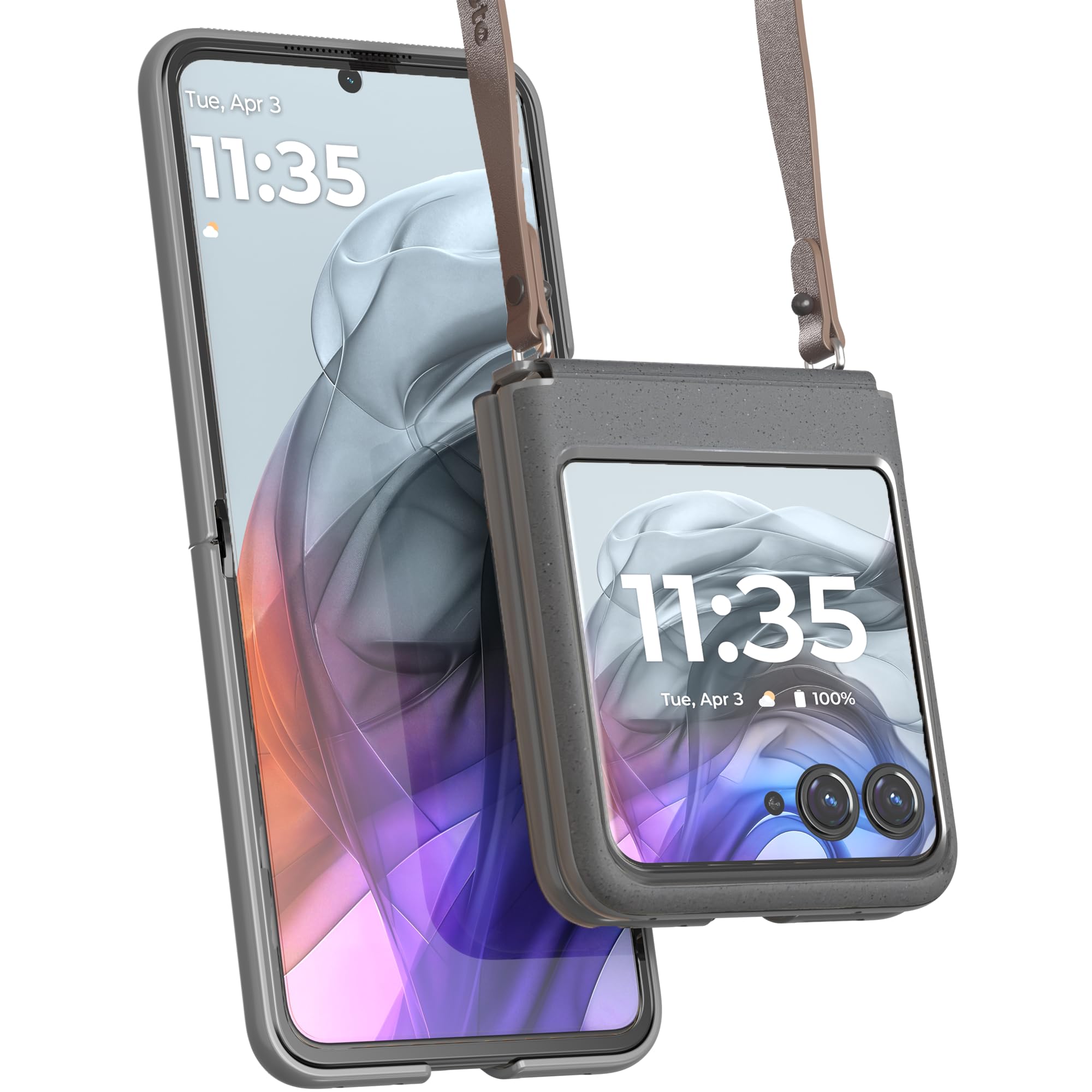 Motorola Razr 2024/2025 Koala Grey Adjustable Cross Body Case - Premium Lanyard Hinge Strap Cover for Stylish Carrying Convenien