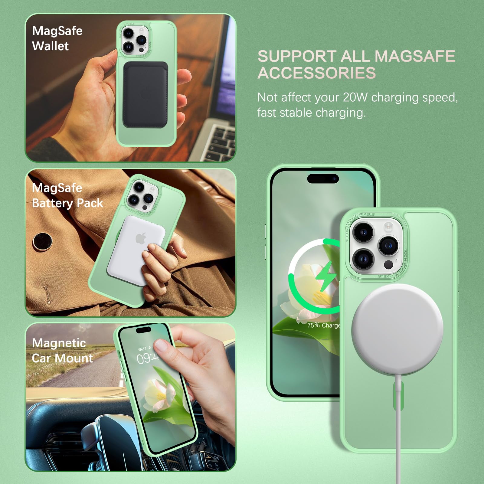 Bentoben Magnetic For Iphone 13 Pro Case, [Compatible With Magsafe] Translucent Matte Slim Shockproof Women Men Girl Protective