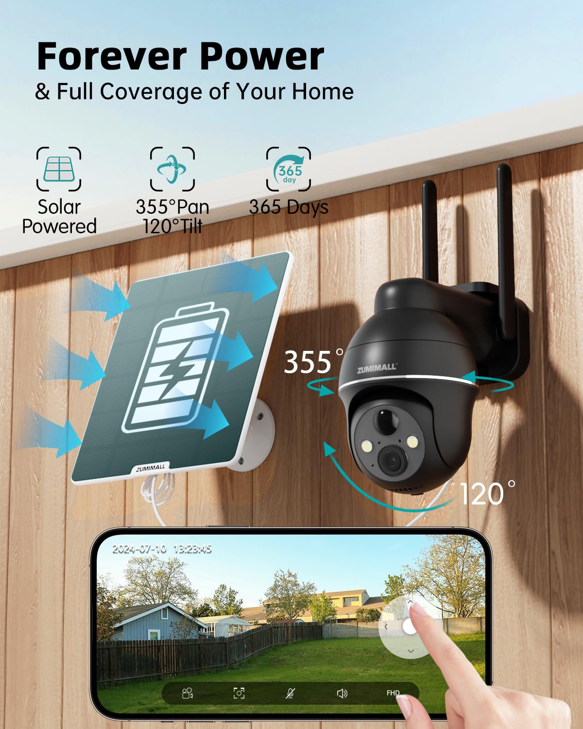 Zumimall 4G Lte Cellular Solar Security Camera Outdoor, 2K No Wifi Security Camera Solar Powered With Color Night Vision, 2 Way Talk, Motion Alert, Cloud, Sim Included(Us Version)