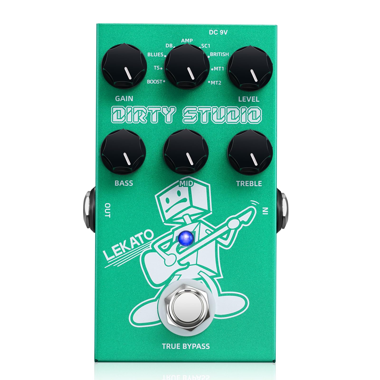 LEKATO Boost Distortion Overdrive Digital Guitar Effect Pedal with 9 Tones, 3-band EQ, True Bypass, Combo Clean Pedal for Electr