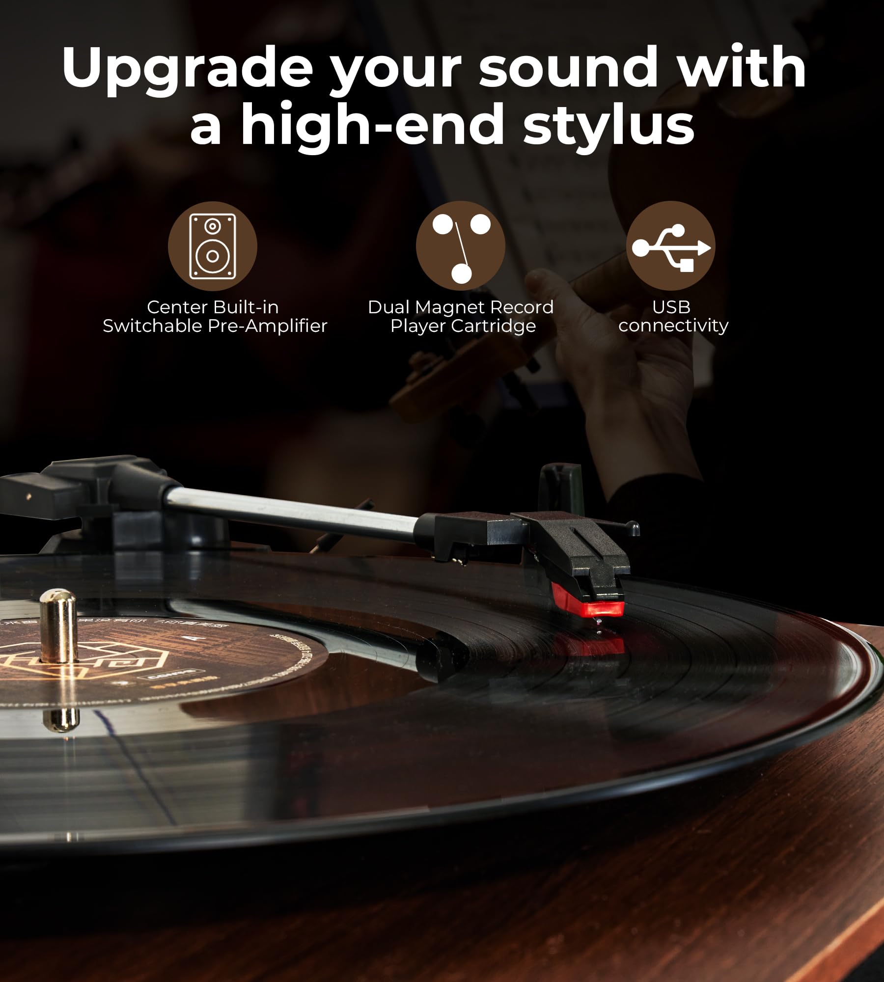 Vangoa Record Player Turntable, Vinyl Record Player Turntables With 2 Stereo Speakers, Belt Driven Bluetooth Turn Table Lp Playe