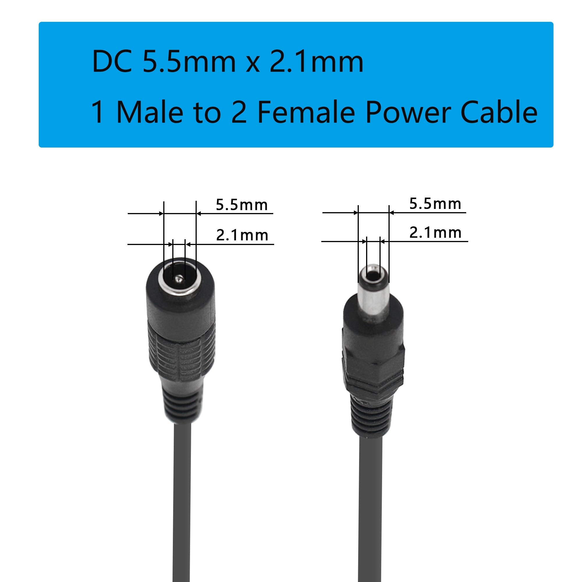 Gintooyun Dc Y Splitter Cable 1 Male To 2 Female,5.5Mm X 2.1Mm Dc Power Extension Adapter Cable,For Cctv Surveillance Cameras,Su