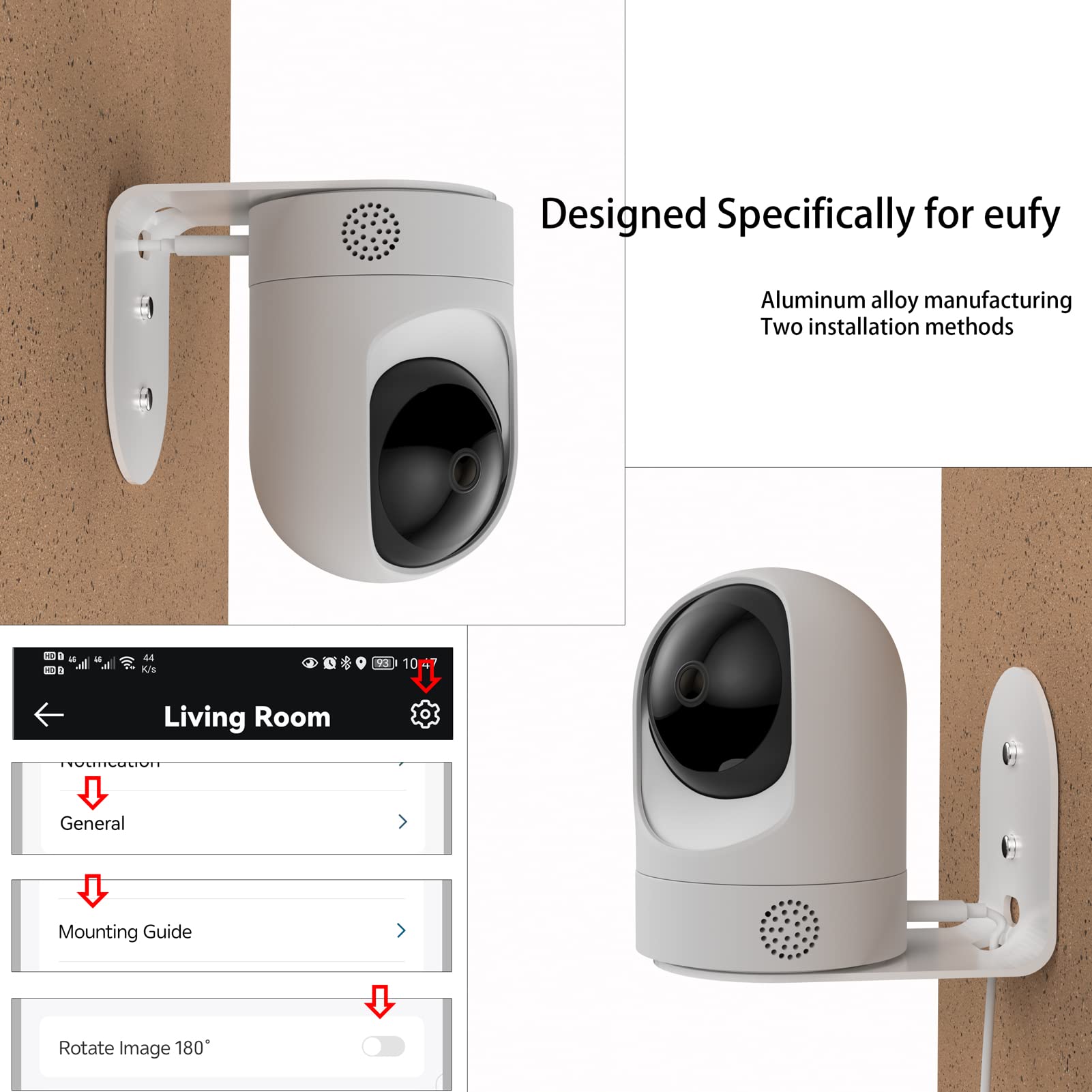 Metal Wall Mount Compatible With Eufy Security Indoor Cam E220 And Eufy P24, Provide Better Viewing Angles
