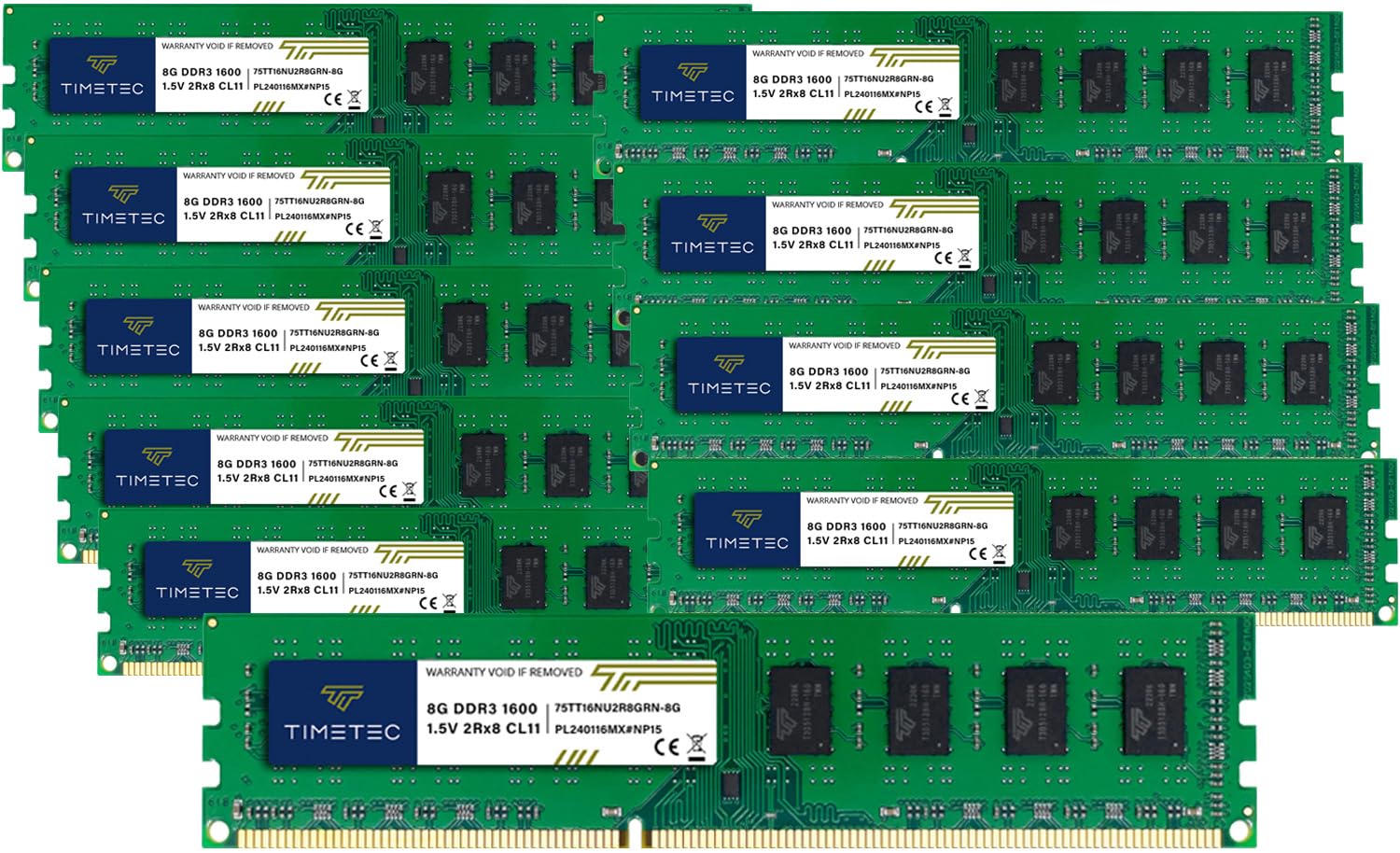 Timetec 80Gb Kit(10X8Gb) Ddr3 1600Mhz (Ddr3 1600) Pc3 12800 (Pc3 12800U) Non Ecc Unbuffered 1.5V Cl11 2Rx8 Dual Rank 240 Pin Udi