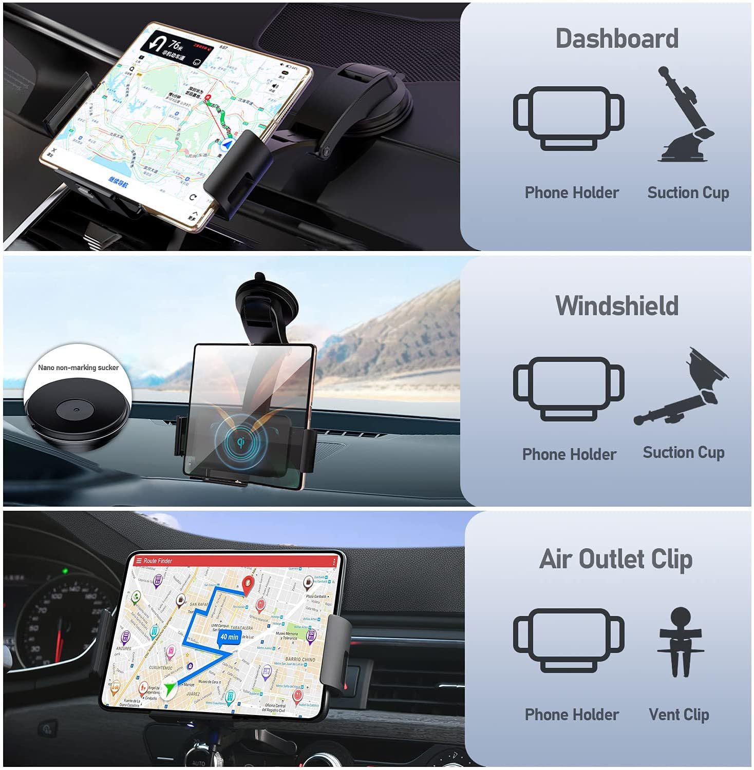 Dearhot 15W Qi Wireless Car Charger Mount Holder Compatible For Samsung Galaxy Z Fold6 Fold5 Fold4 Fold3 Fold2 Fold 4.3In-6.9In