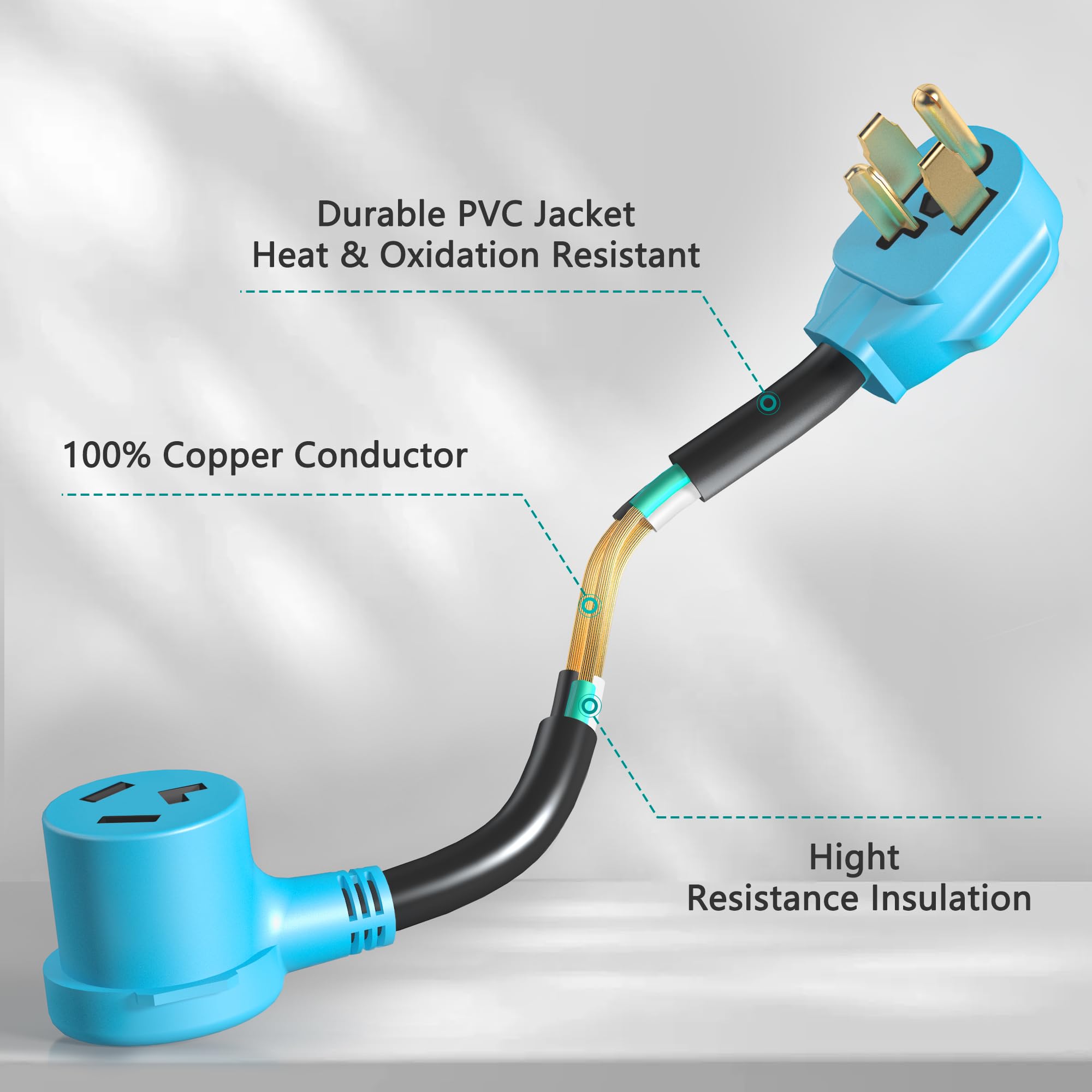 Eversimpleinc 3 To 4 Prong Dryer Adapter, Connects Old To New Dryer Receptacle, 30A 125/250V, Blue Plug