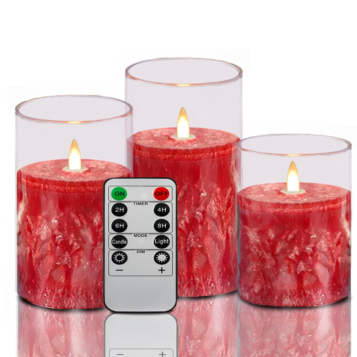 Across Red Flameless Candles With Remote Control, Battery Operated Candles Led Pillar Fake Candle With Timer, 4'' 5'' 6'' Candle