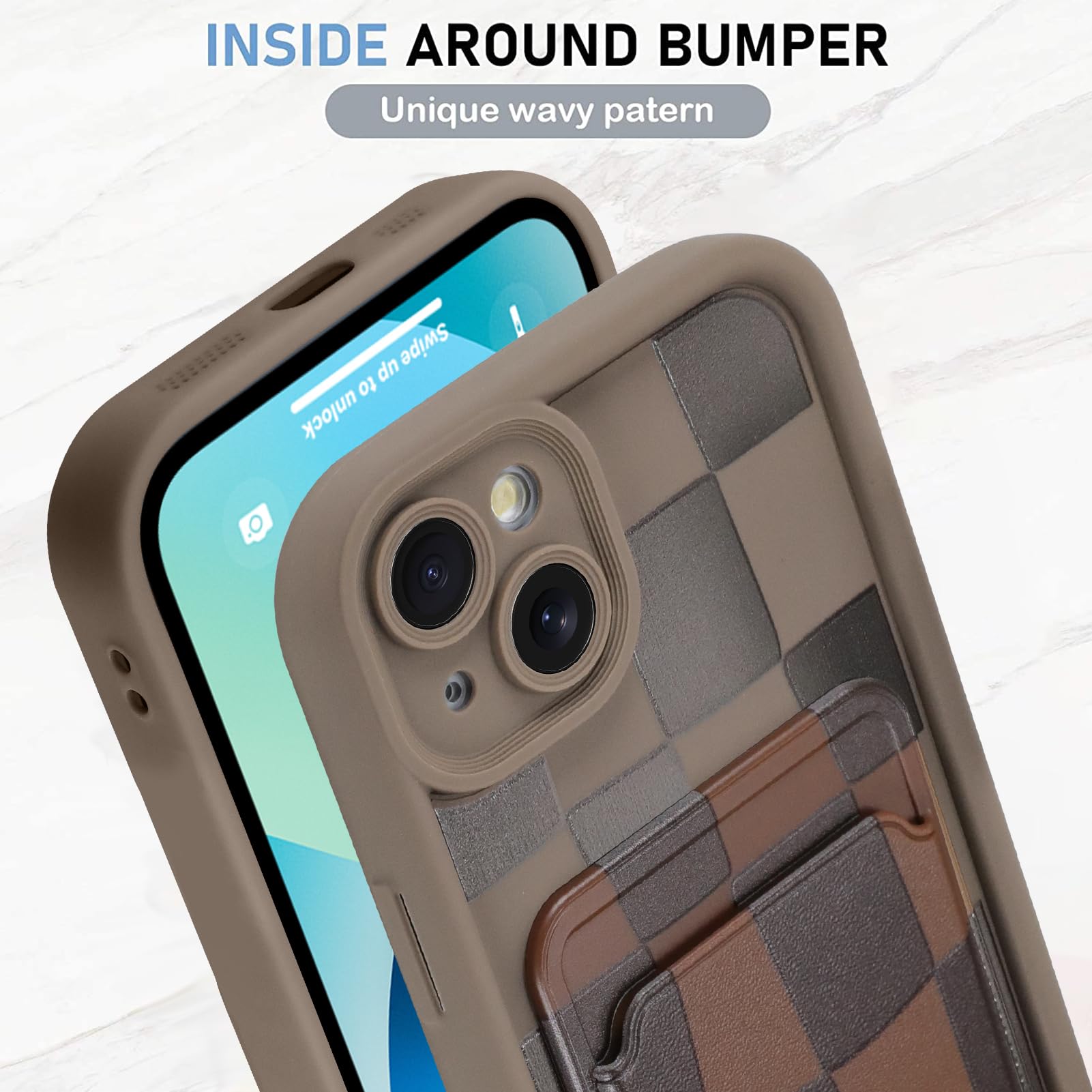 Kanghar Compatible With Iphone 13 Case, Wallet Silicone Checkered Cute Pattern, Card Holder Camera Protection Soft Slim Shockpro