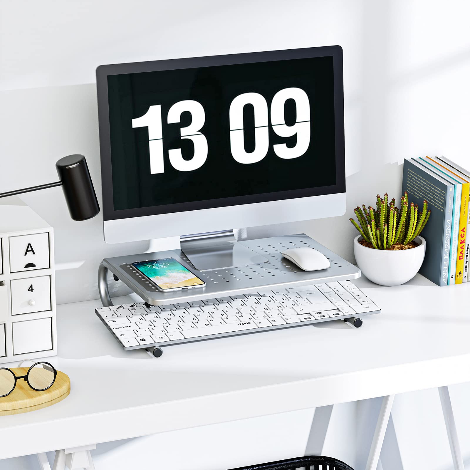 Huanuo Monitor Stand Riser, Monitor Riser, Laptop Stand, Laptop Shelf W/Vented Metal, Desktop Computer Stand For Screen, Laptops, Printer, Laptop Riser For Home & Office, Monitor Riser Stand For Desk