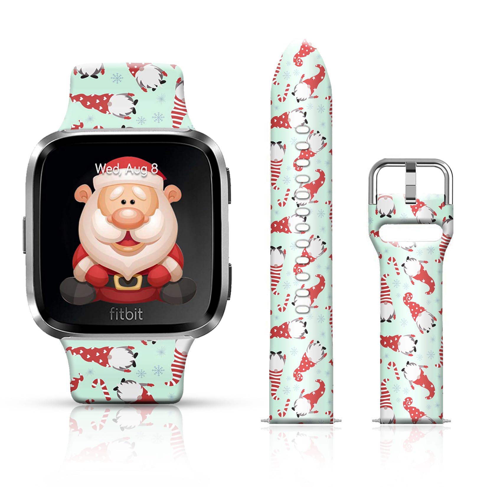 Ftfcase Holidays Christmas Watch Band Compatible With Fitbit Versa/Versa 2/Se For Women Men, Soft Silicone Santa Claus Blue Stra