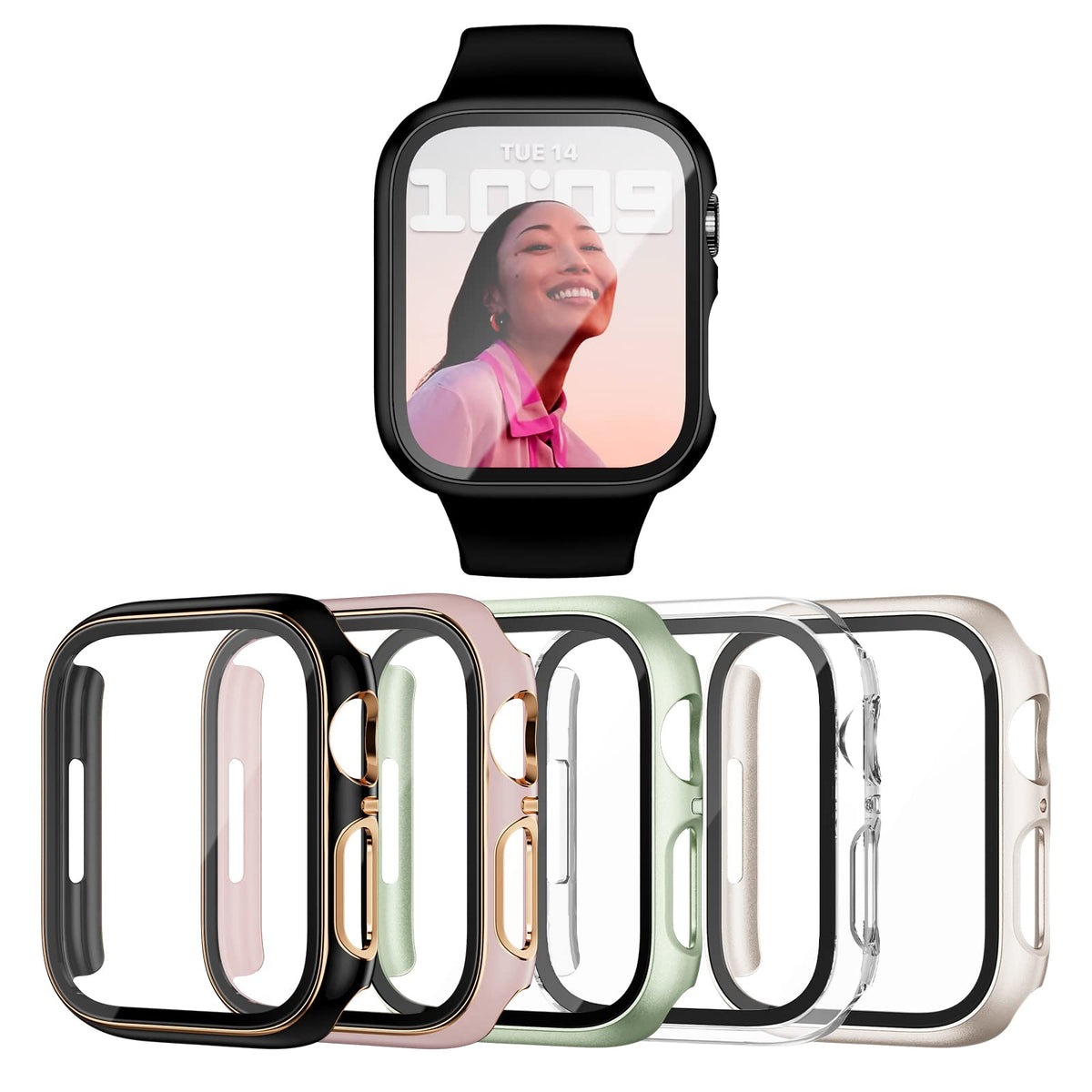 Haojavo 5 Pack Hard Pc Case With Tempered Glass Screen Protector For Apple Watch 44Mm Se(2023) (2Nd Gen) Series 6 5 4 Se, Scratc