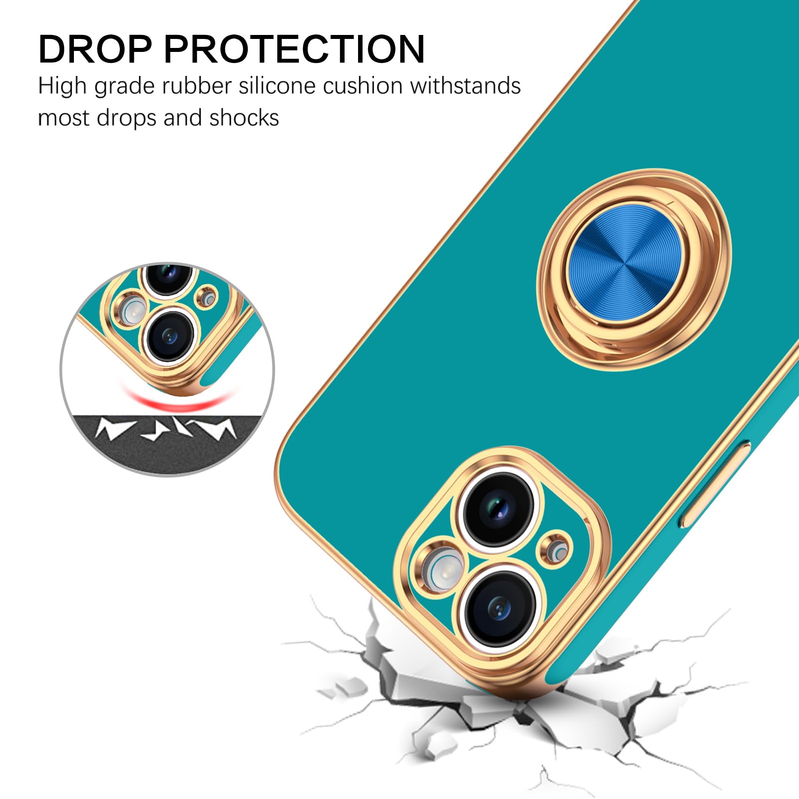 Bentoben Compatible With Iphone 15 Case, Phone Case Iphone 15, Slim Fit 360 Ring Holder Shockproof Kickstand Magnetic Car Mount