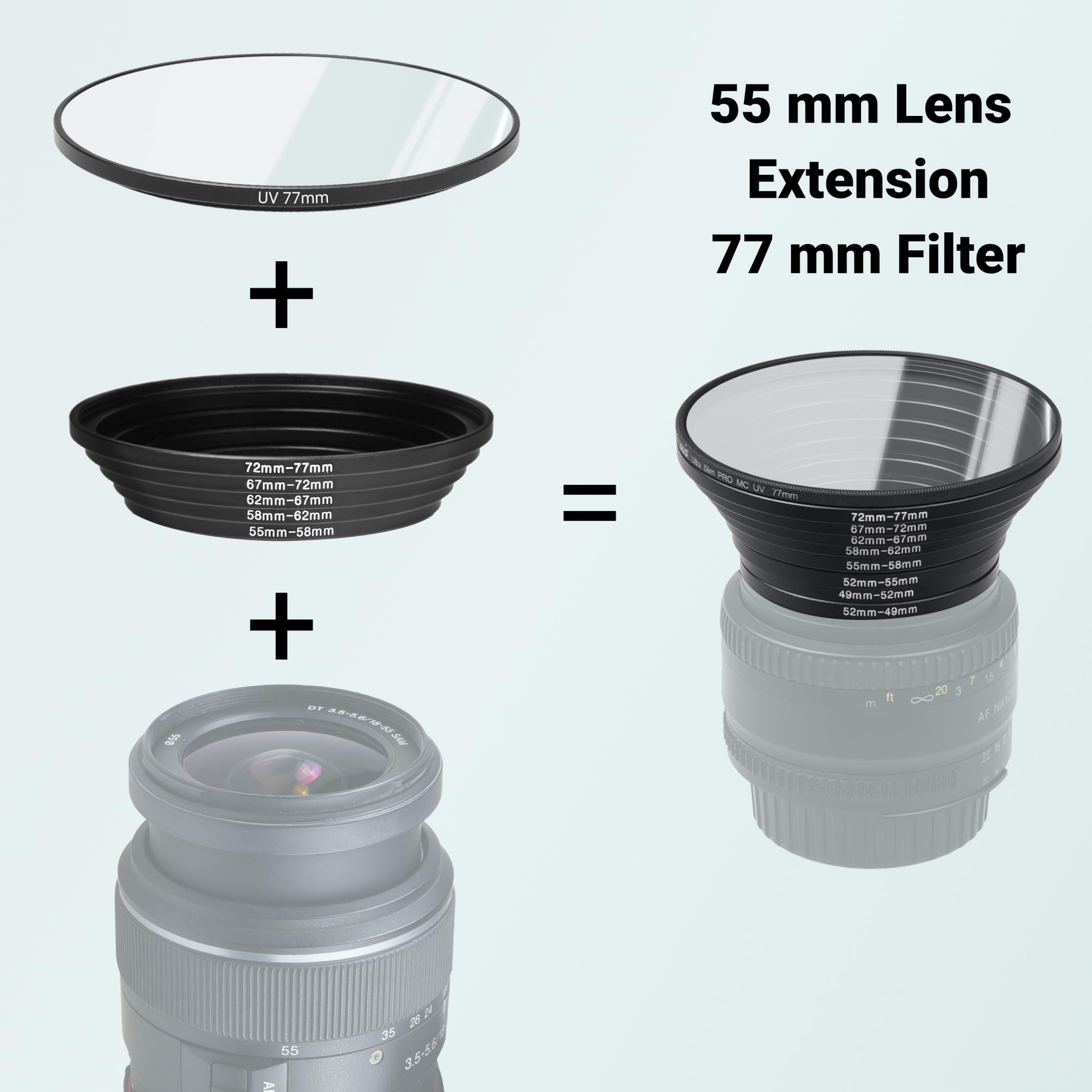 18 Piece Filter Ring Adapter Set   9X Step Up Rings And 9X Step Down Rings For Lens Filters, Lens Hoods, And Lens Converters   Includes 4X Microfiber Cleaning Cloths (7X6 Inches)