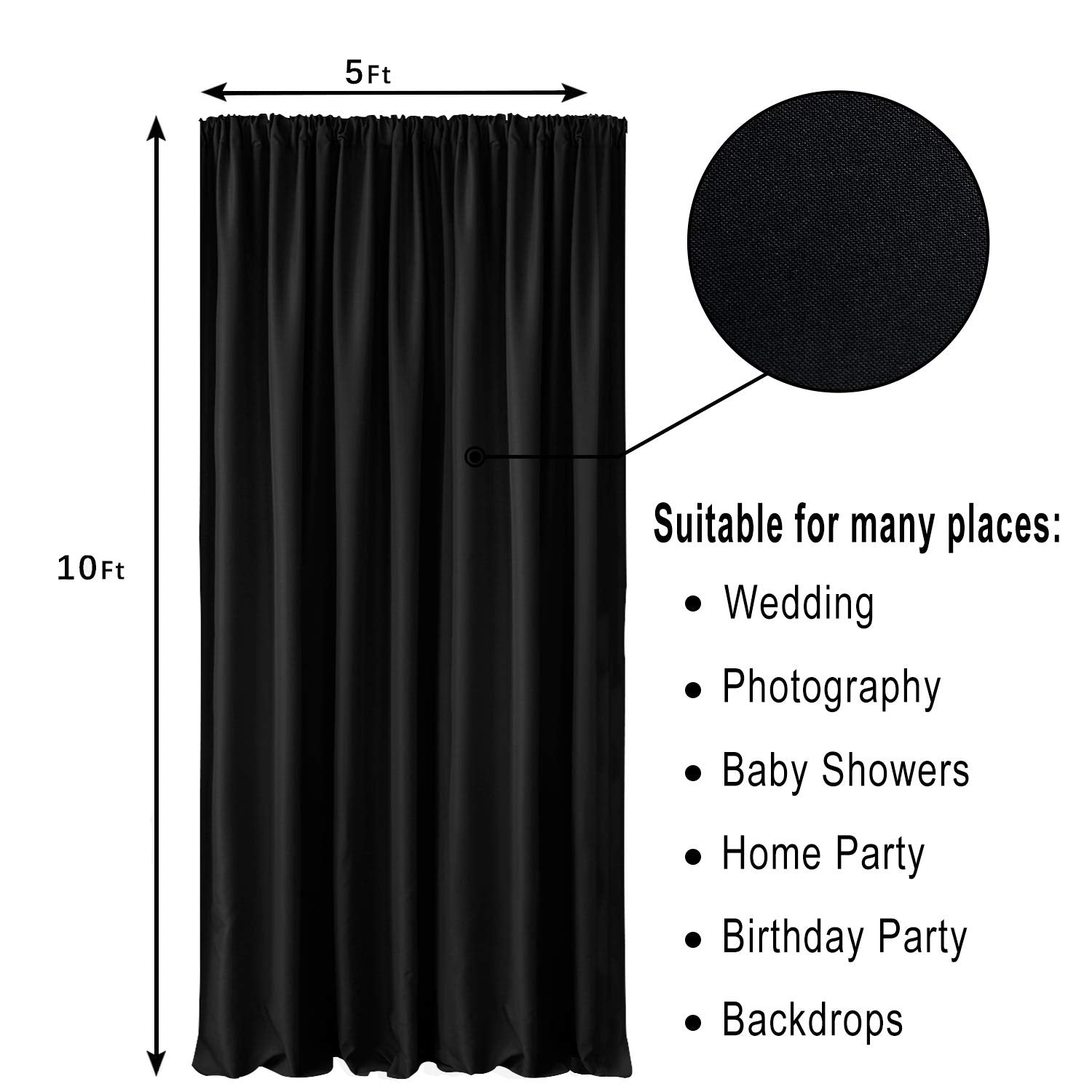 Hiasan Black Backdrop Curtains For Parties, Polyester Photography Backdrop Drapes For Family Gatherings, Wedding Decorations, 5F