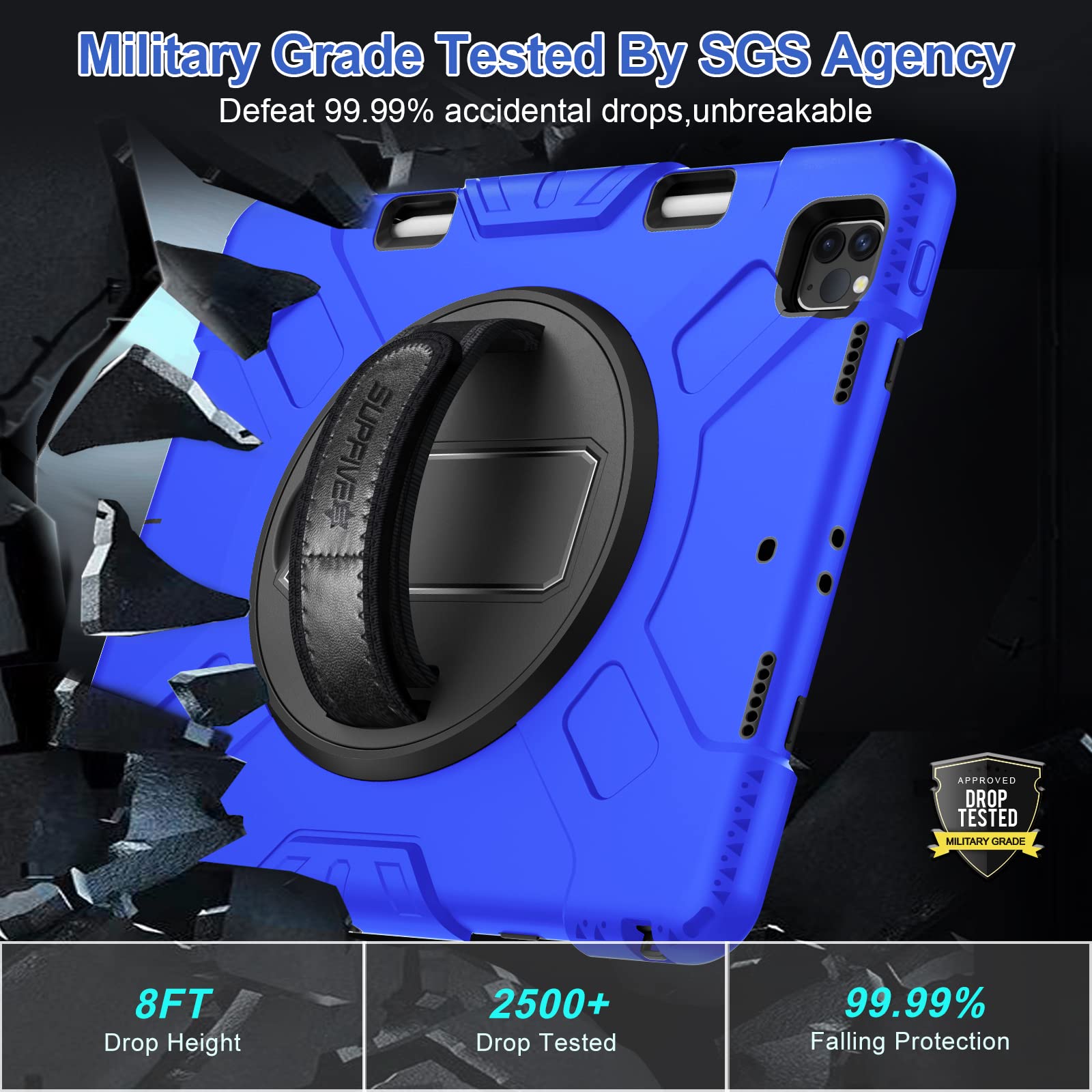 Supfives Case For Ipad Pro 12.9 Inch 2022: Upgraded Military Grade Shockproof Full Body Protective Cover With Stand Pencil Holde