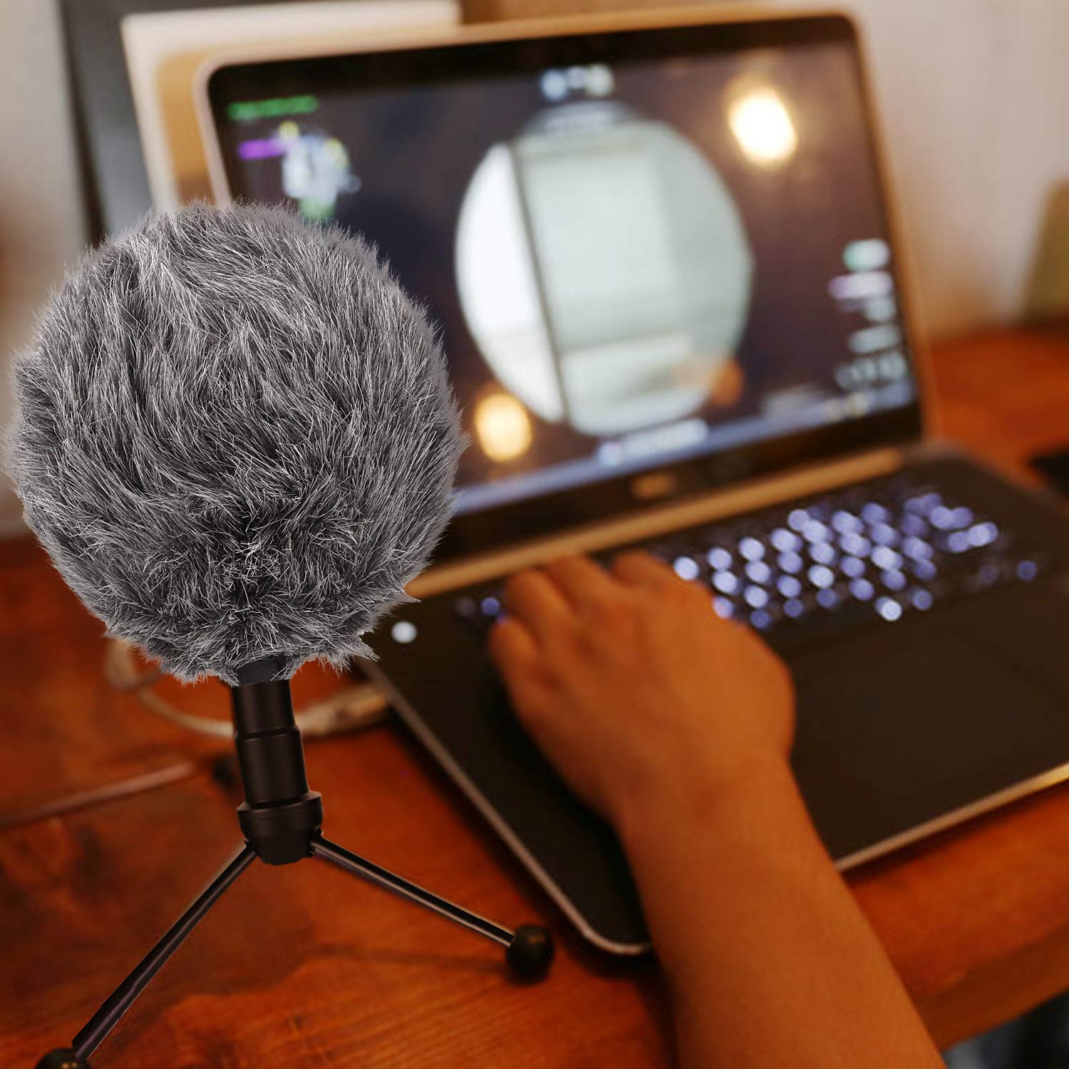 Sunmon Deadcat Mic Windshield Fur Filter For Blue Snowball Ice Condenser Microphone   Outdoor Mic Windscreen Wind Muff (Grey)