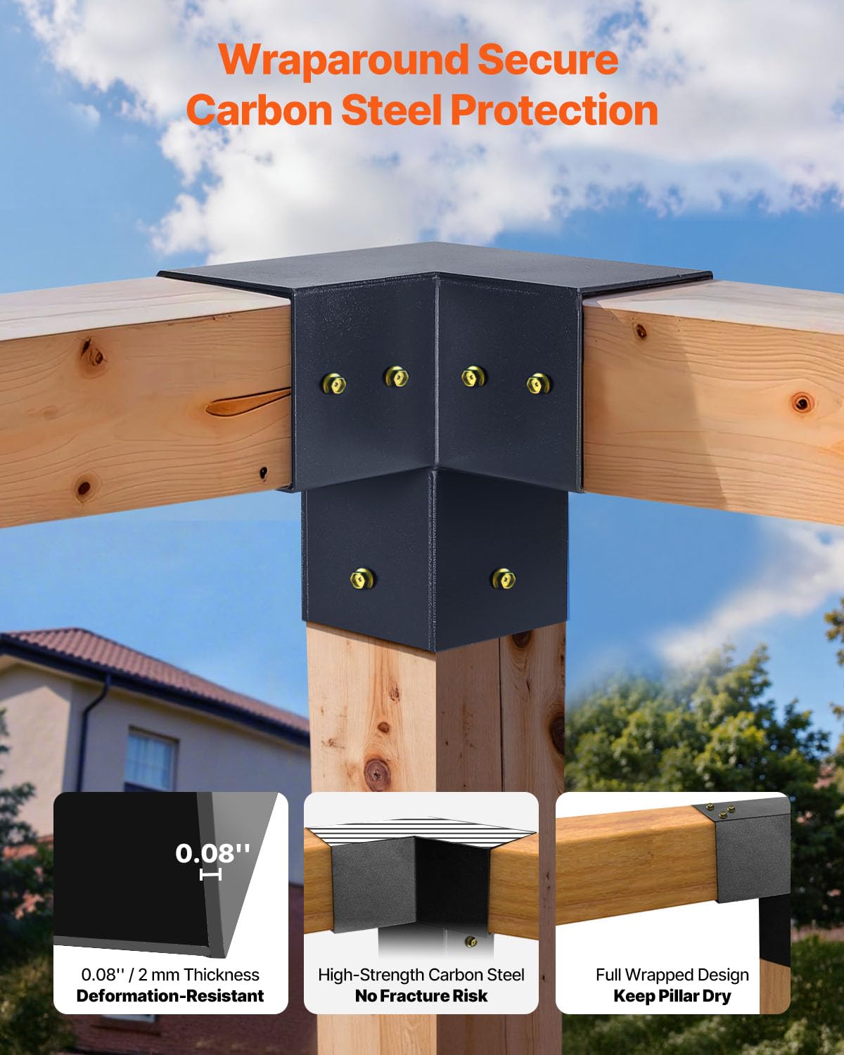 Vevor Pergola Kit, 4X4 Inch Pointed-Roof Pergola Brackets For 3.5X3.5 In Lumbers In Actual Size, 3-Way / 4-Way Gazebo Bracket Wi