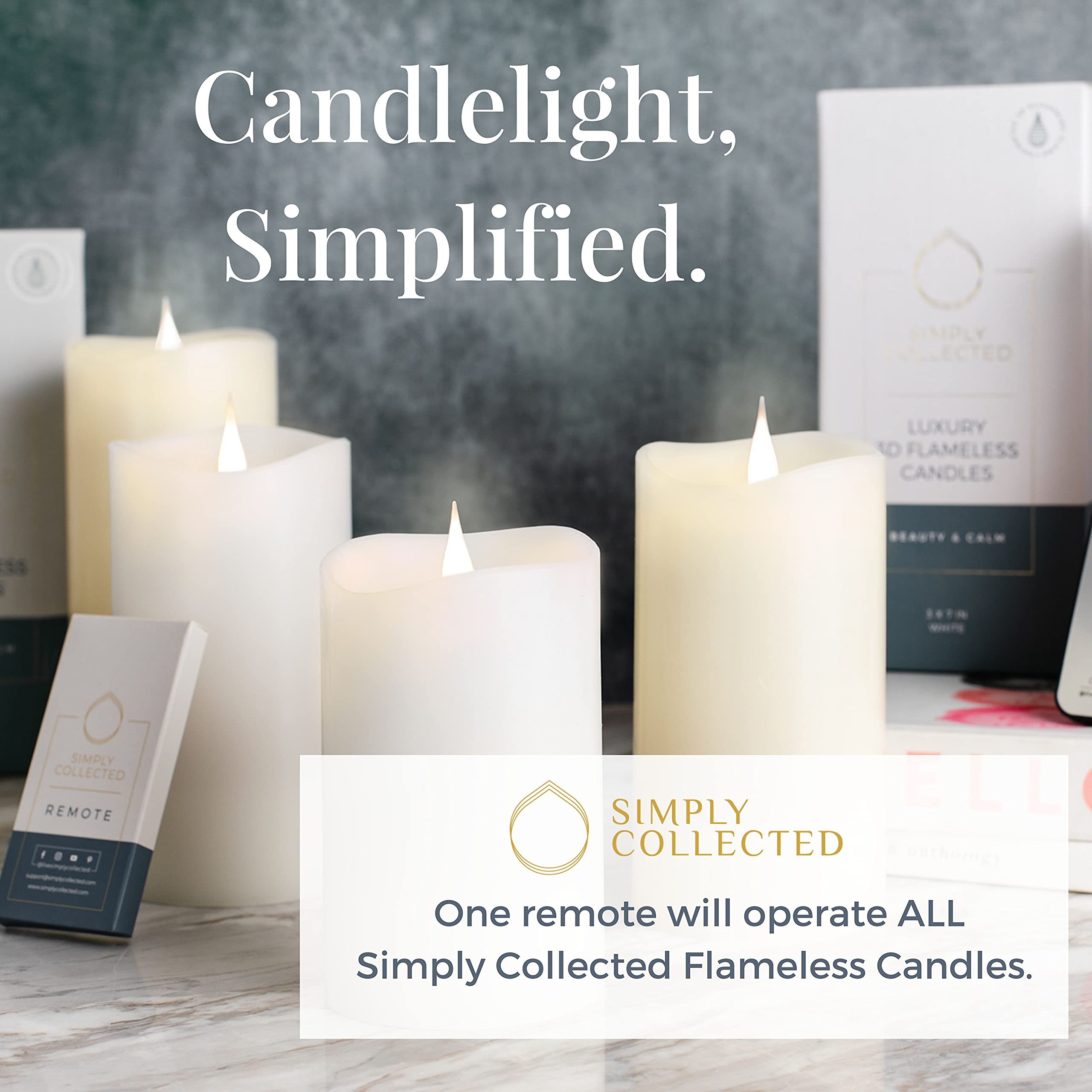 Simply Collected Remote Control   Ready To Use Only 3D Flameless Candle Collection, Battery Included, Easy On/Off Function (Not