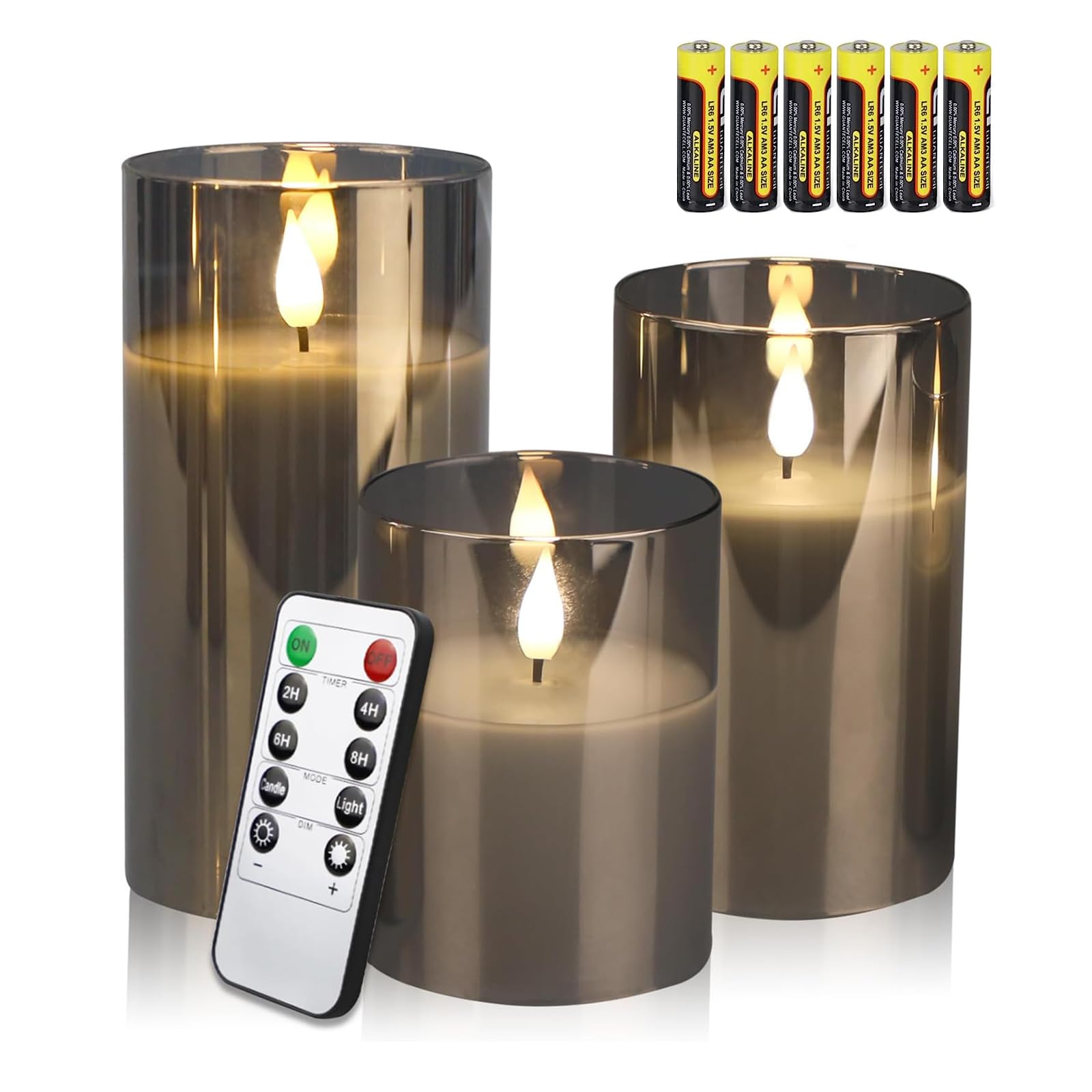 Yinuo Candle Flameless Led Candles Flickering, Battery Operated Candles With Timer Remote, Glass Effect Candles Warm Color Movin