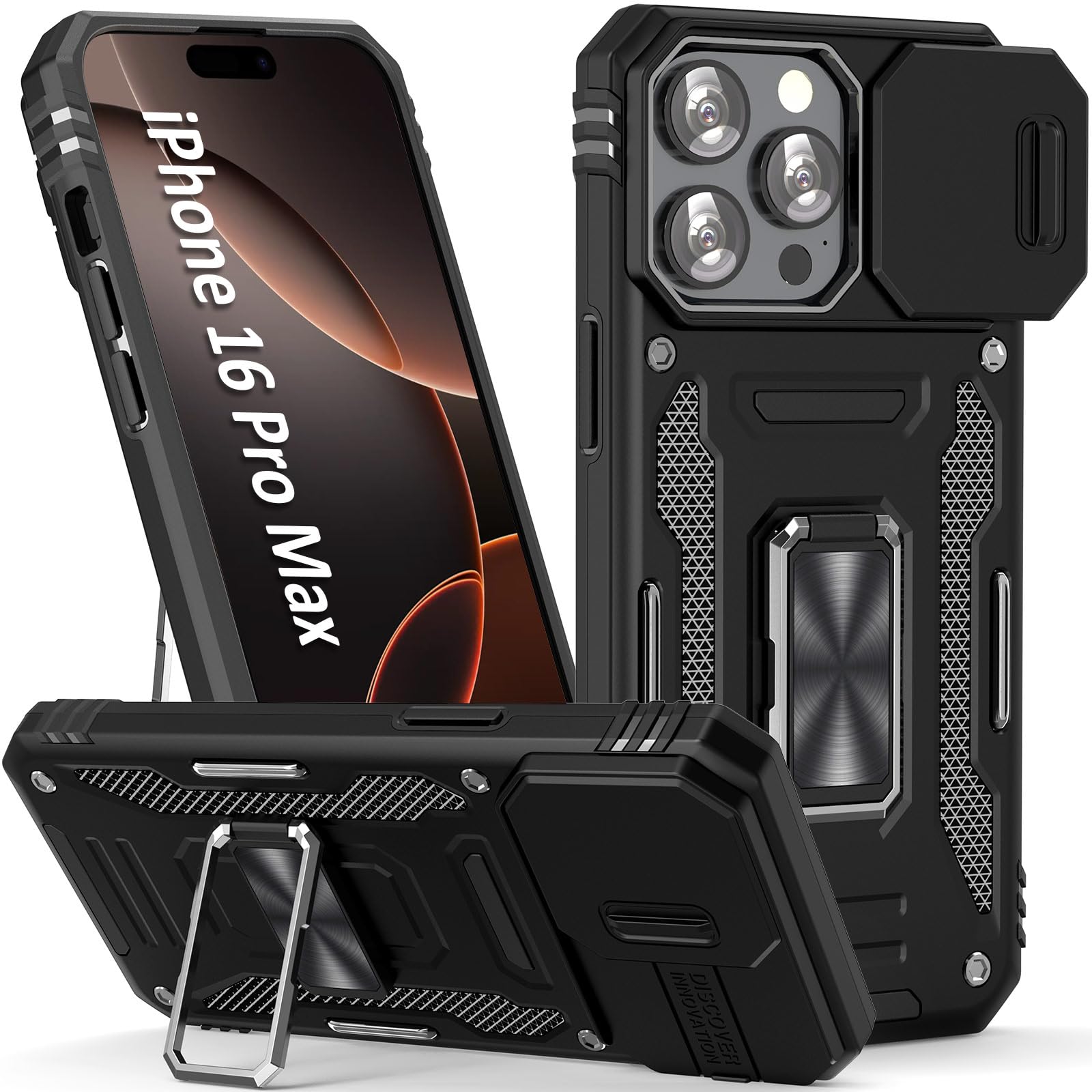 Sefing Case For I Phone 16 Pro Max Phone Case 16 Pro Max Case With Camera Cover, With Ring Holder Kickstand, With Magnet Car Mou