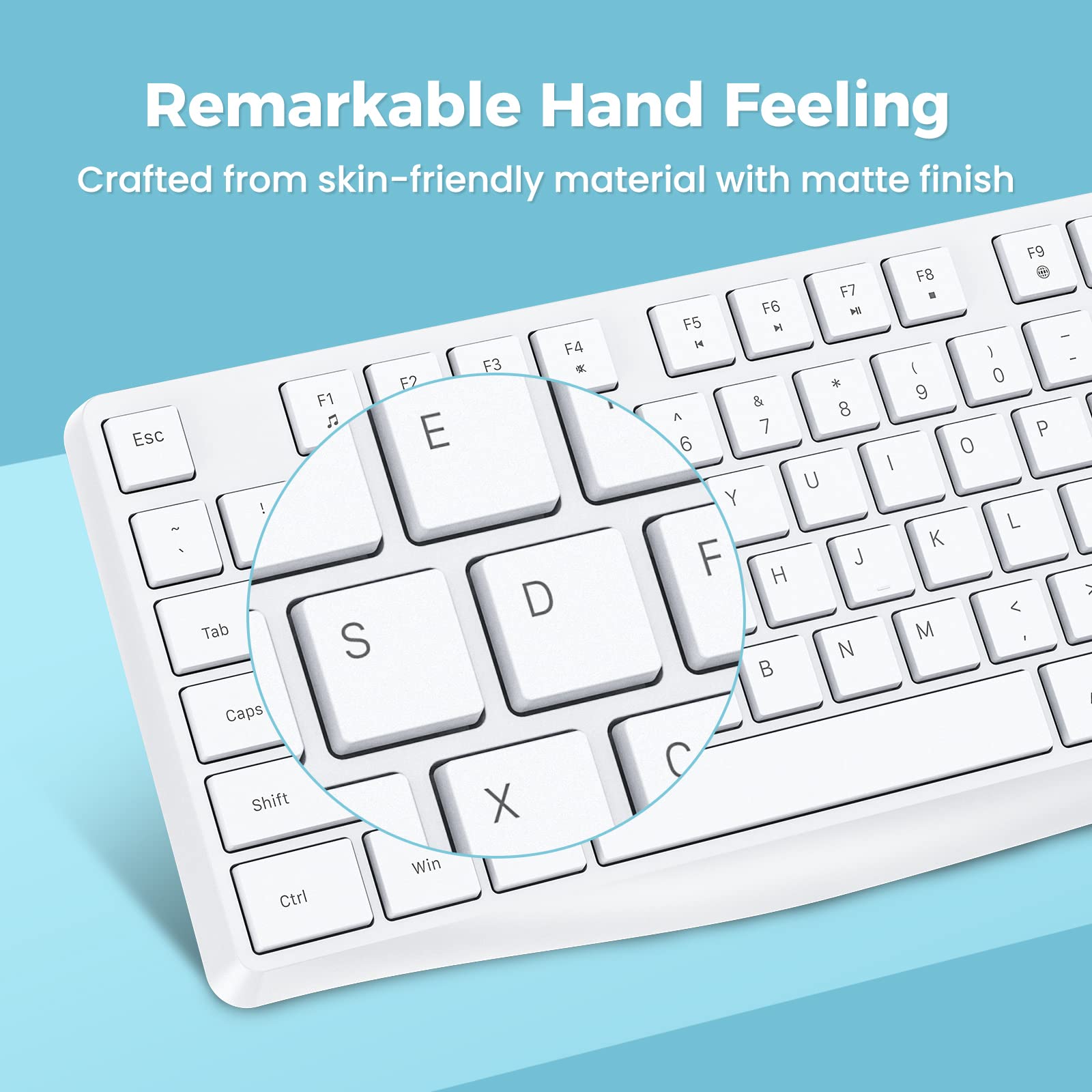 Lovaky Wireless Keyboard, 2.4G Ergonomic Wireless Computer Keyboard, Enlarged Indicator Light, Full Size Pc Keyboard With Numeri