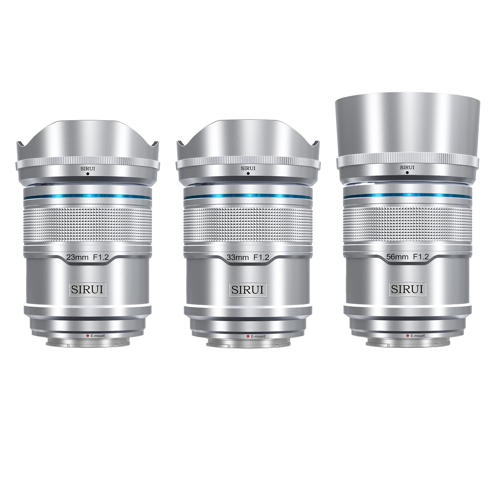 Sirui Sniper Autofocus Lens Set, 23Mm, 33Mm, 56Mm, F1.2 Wide Angle Aps C Camera Lens For A5 A6 A7 Fx A9 Zv E Series (E Mount, Silver)