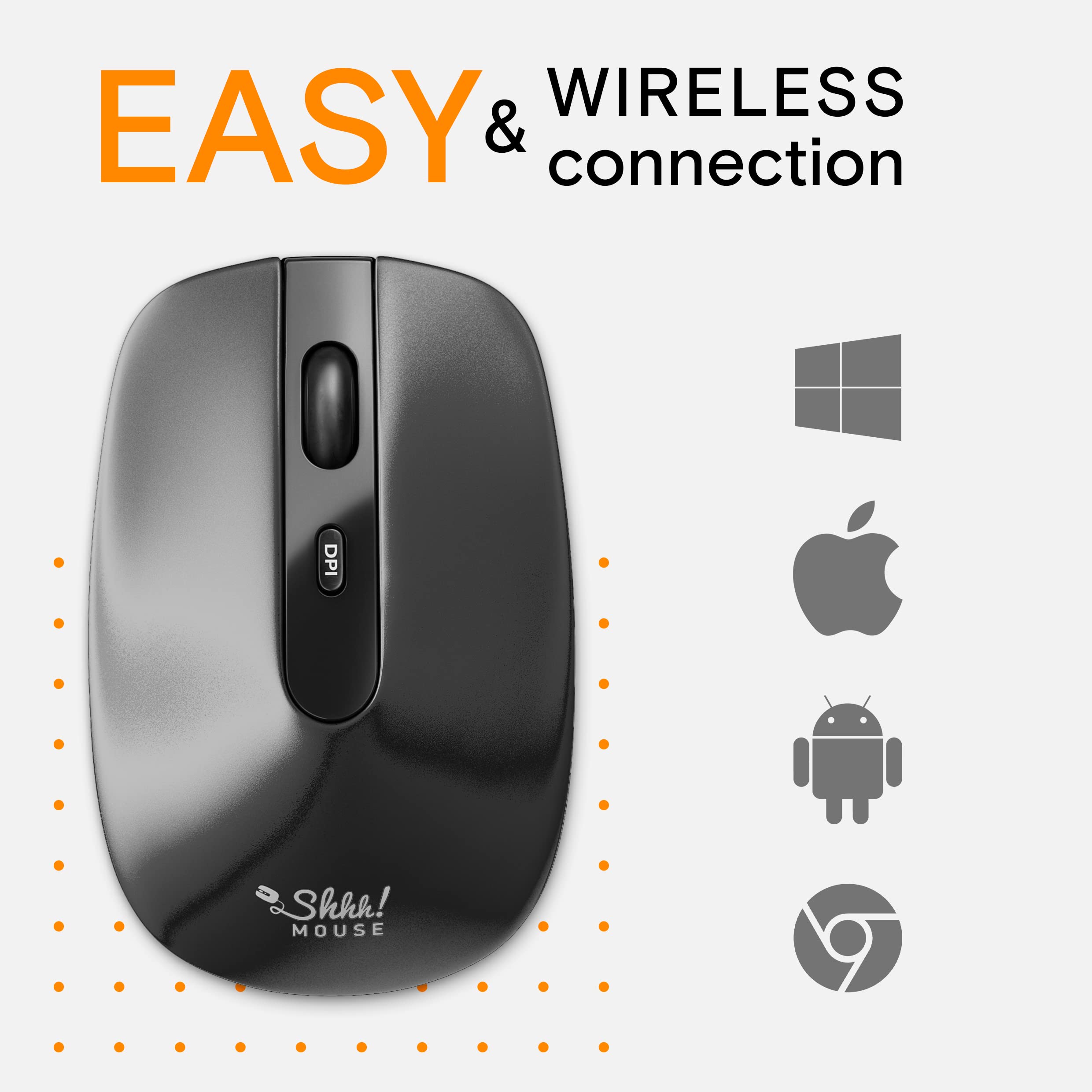 Shhhmouse Silent Wireless Mouse For Laptop Small Compact Cordless Computer Mice With Usb 2.4 Ghz   Quiet Click, 3 Dpi Levels, Tr