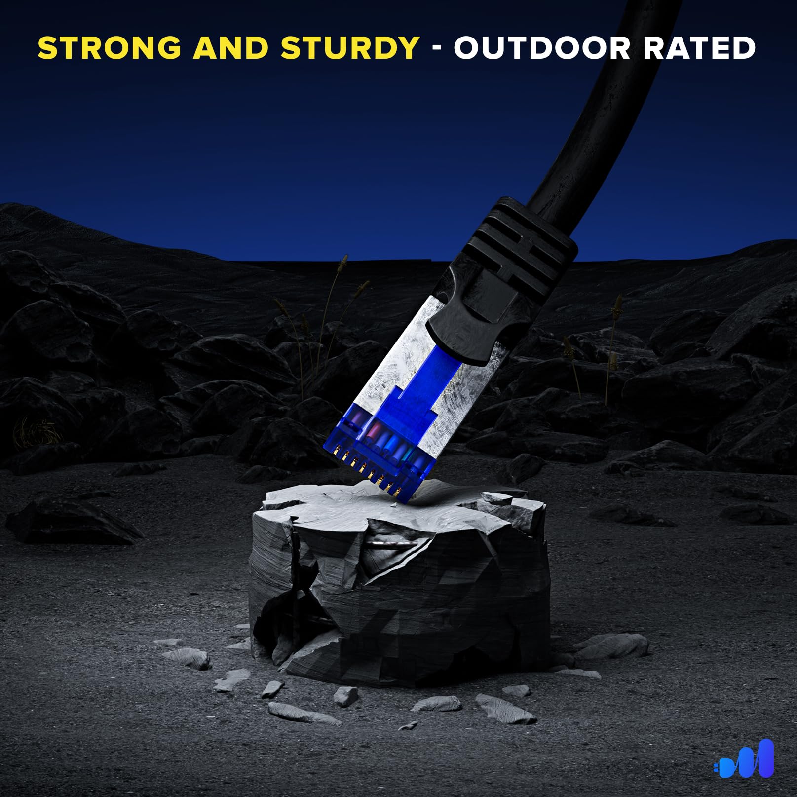 Maximm Cat6 Heavy Duty Outdoor Cable 50 Ft   Black   Zero Lag Pure Copper, Waterproof Ethernet Cable Suitable For Direct Burial Installations.