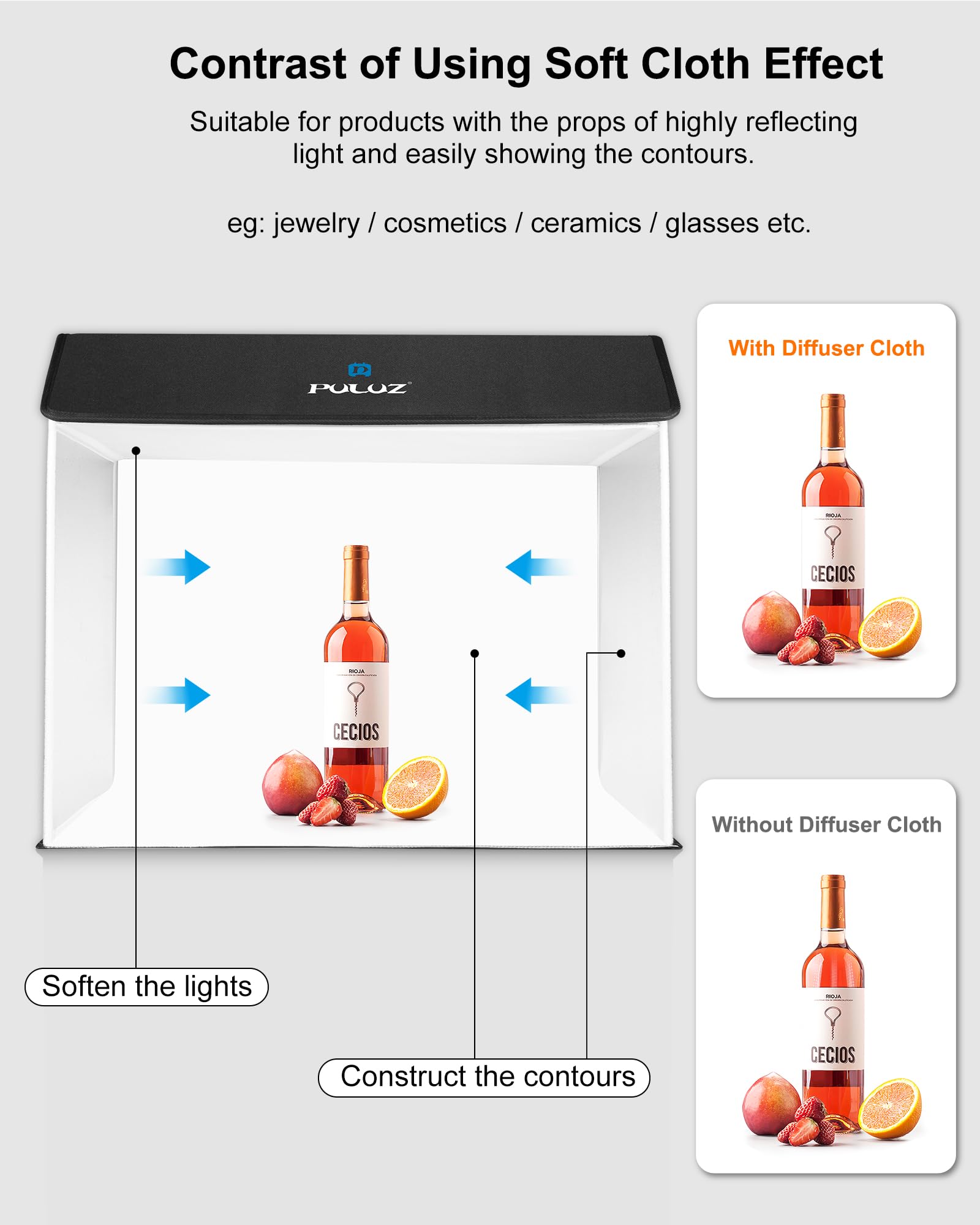 Puluz 24X16 Inch Photo Box, Large Photo Studio Light Box Photography, Professional 3000 6500K Dimmable Shooting Tent Kit With 67