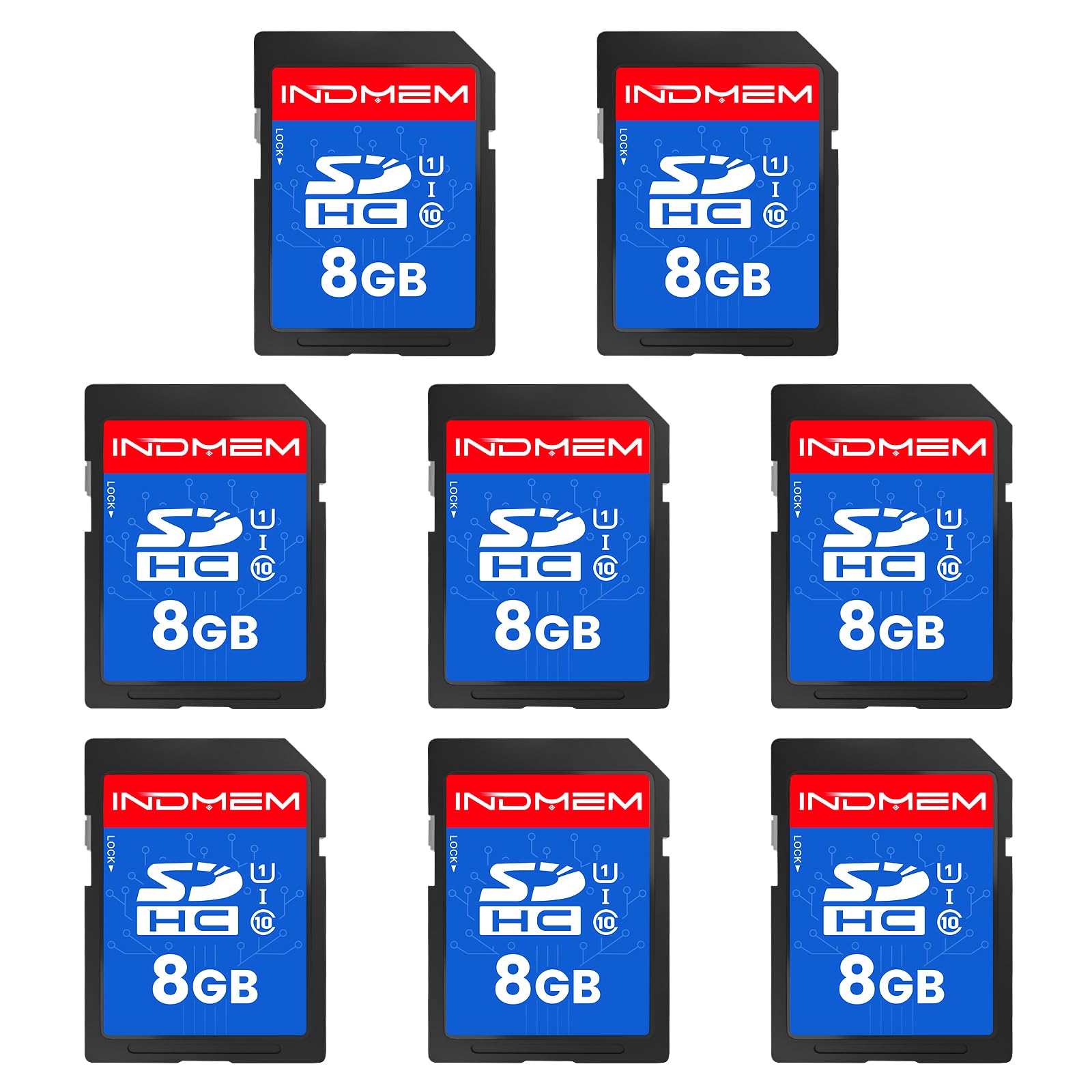 Indmem Sd Card 8Gb, 8 Packs Class 10 8Gb Flash Memory Card Mlc Standard Secure Digital Cards Camera Card
