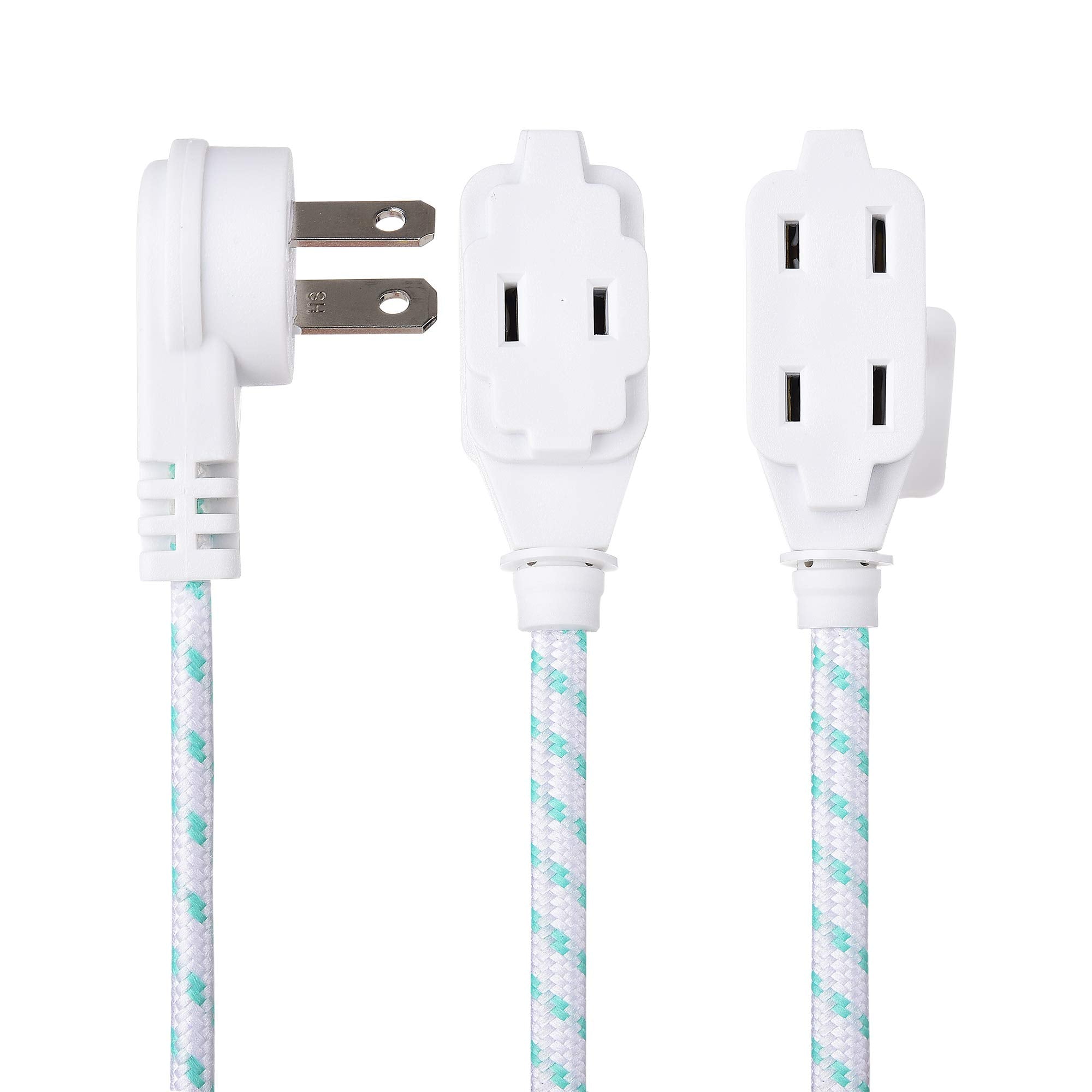 Cable Matters 2 Pack Premium Braided 3 Outlet Flat Extension Cord 2 Prong 10 Ft With Low Profile Plug