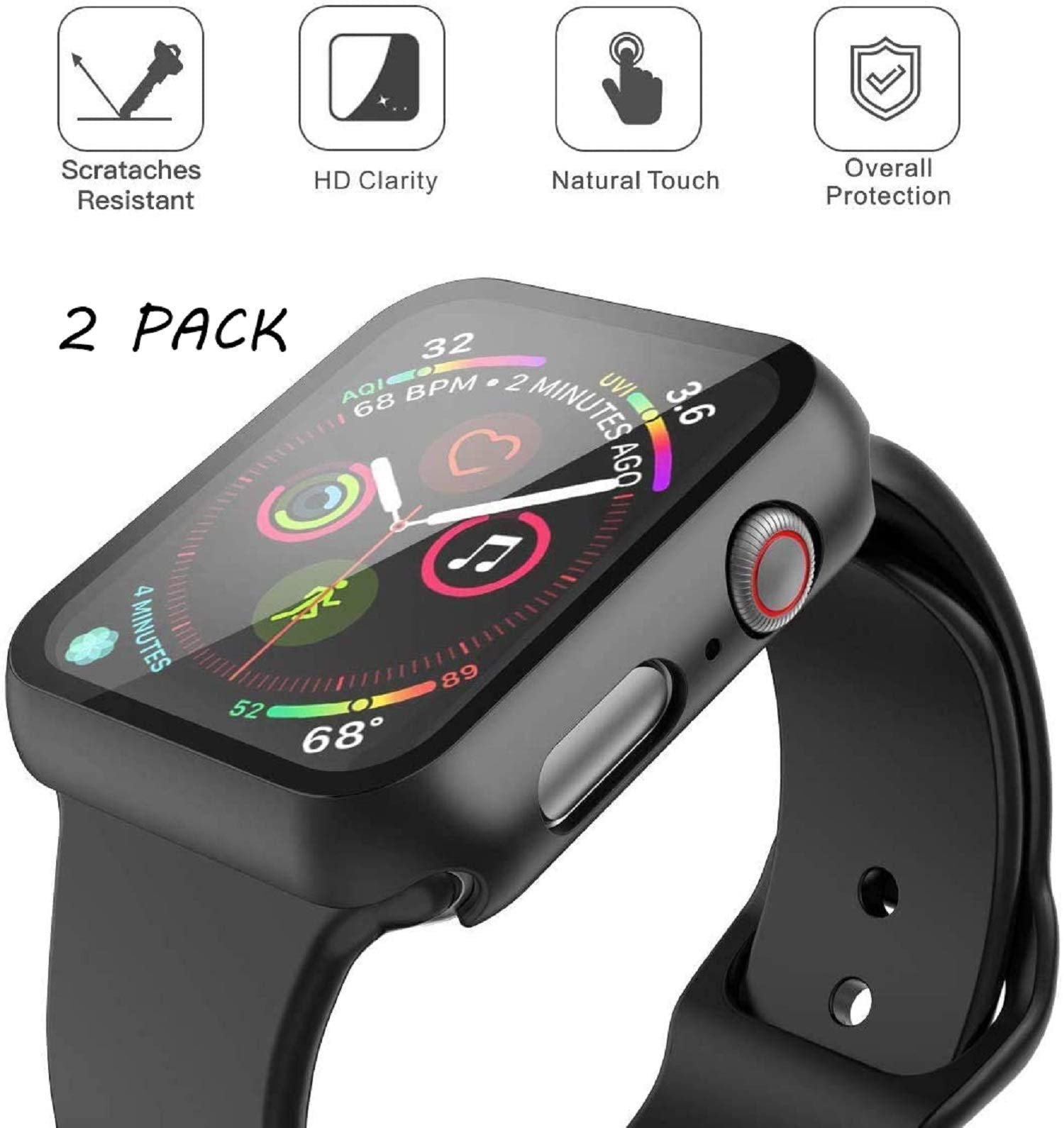 Misxi 2 Pack Hard Pc Case With Tempered Glass Screen Protector Compatible With Apple Watch Se Series 6 Series 5 Series 4 40Mm
